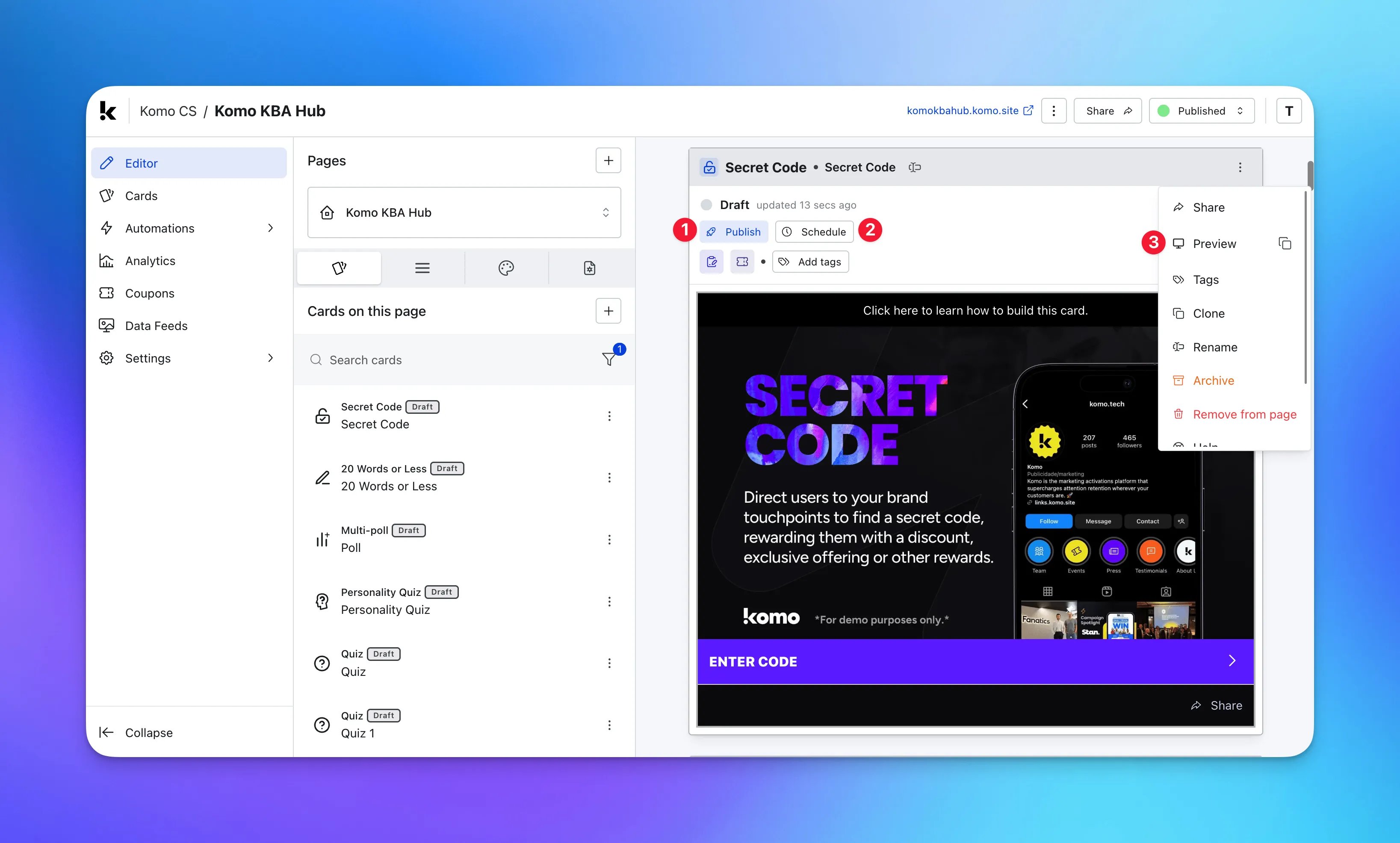 Secret Code: step 5 — Step 5: Publish your Card