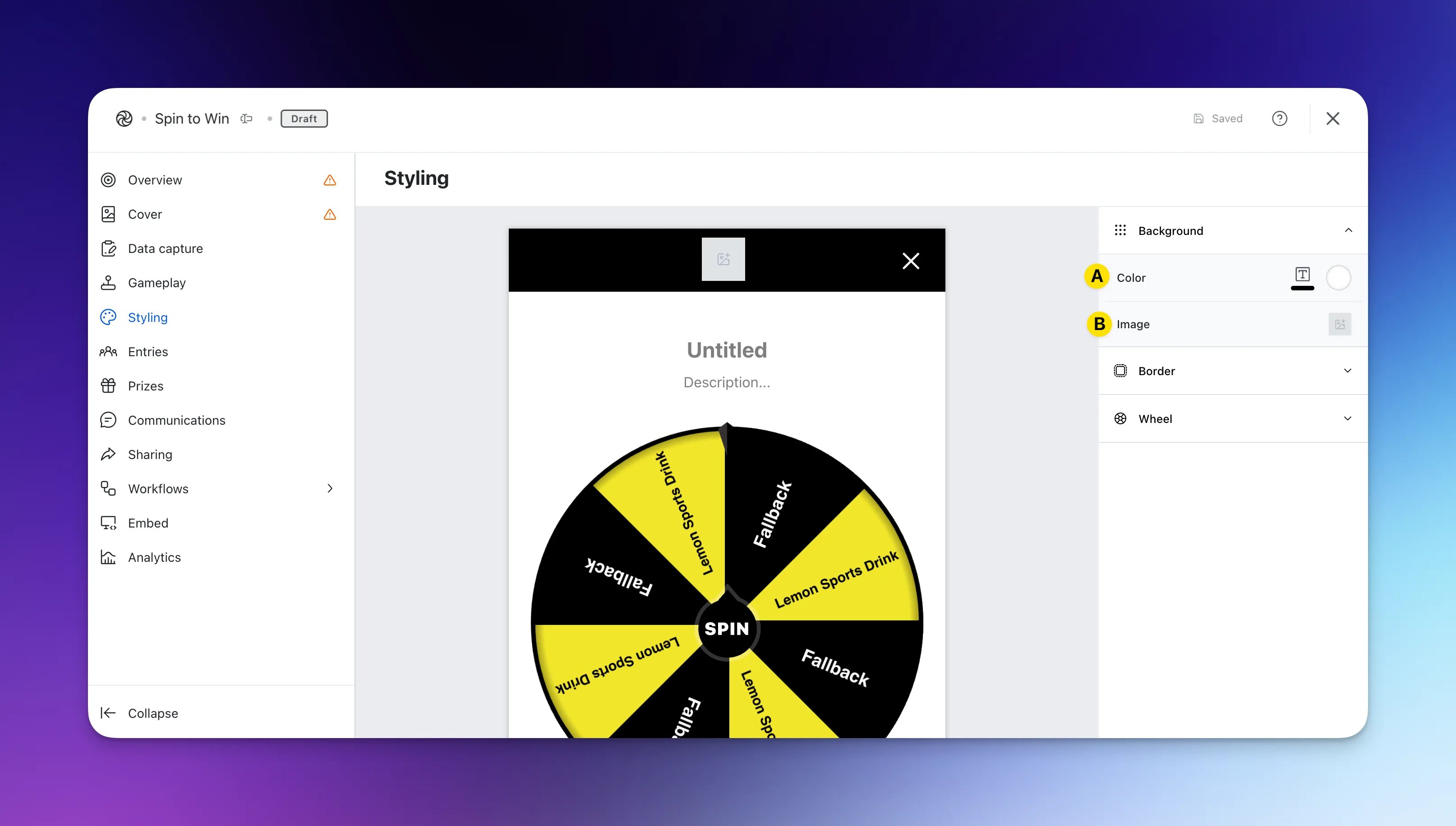 Spin to Win: option a — Step 6: Style your Spin to Win