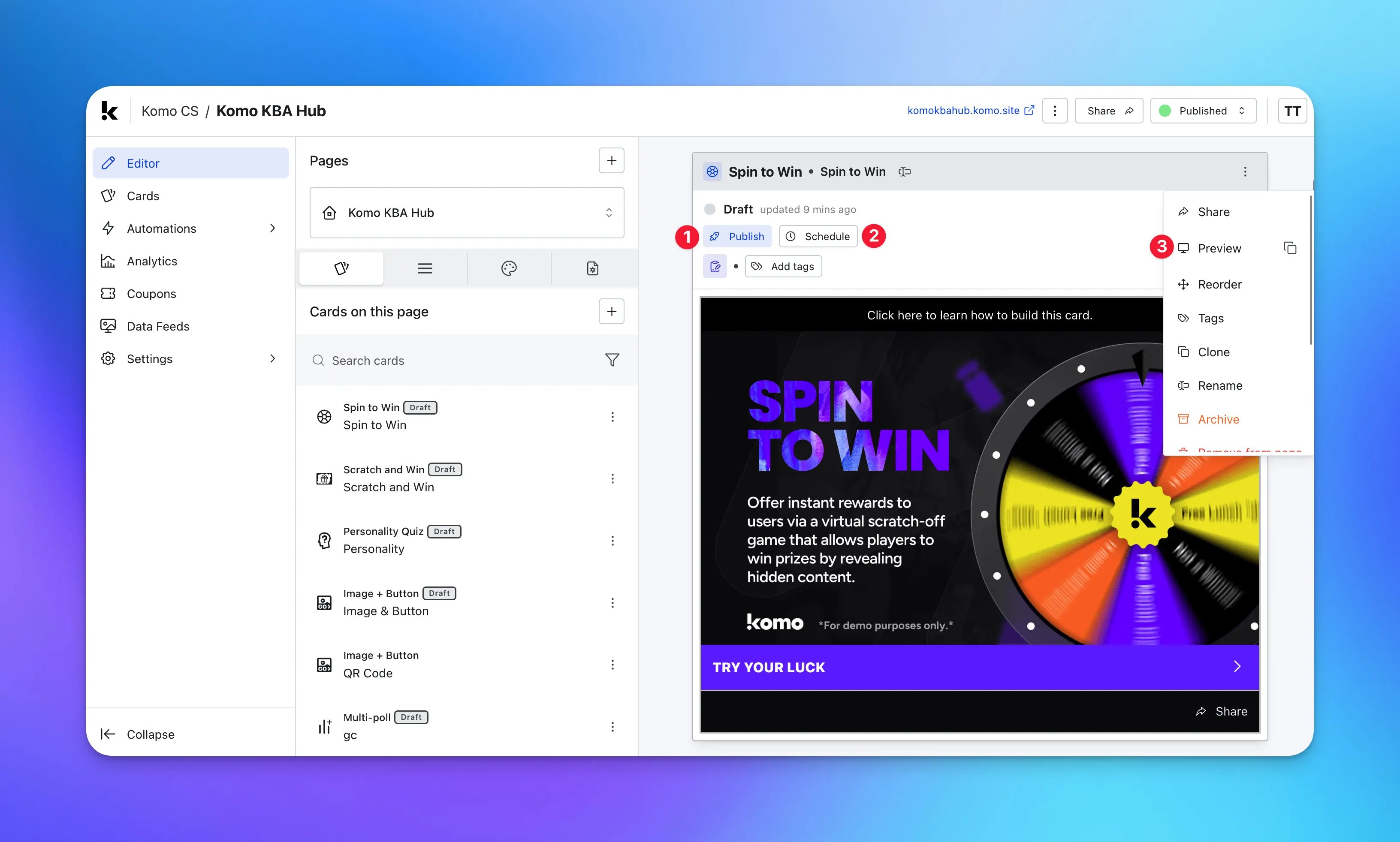 Spin to Win: option c — Step 7: Publish your Card
