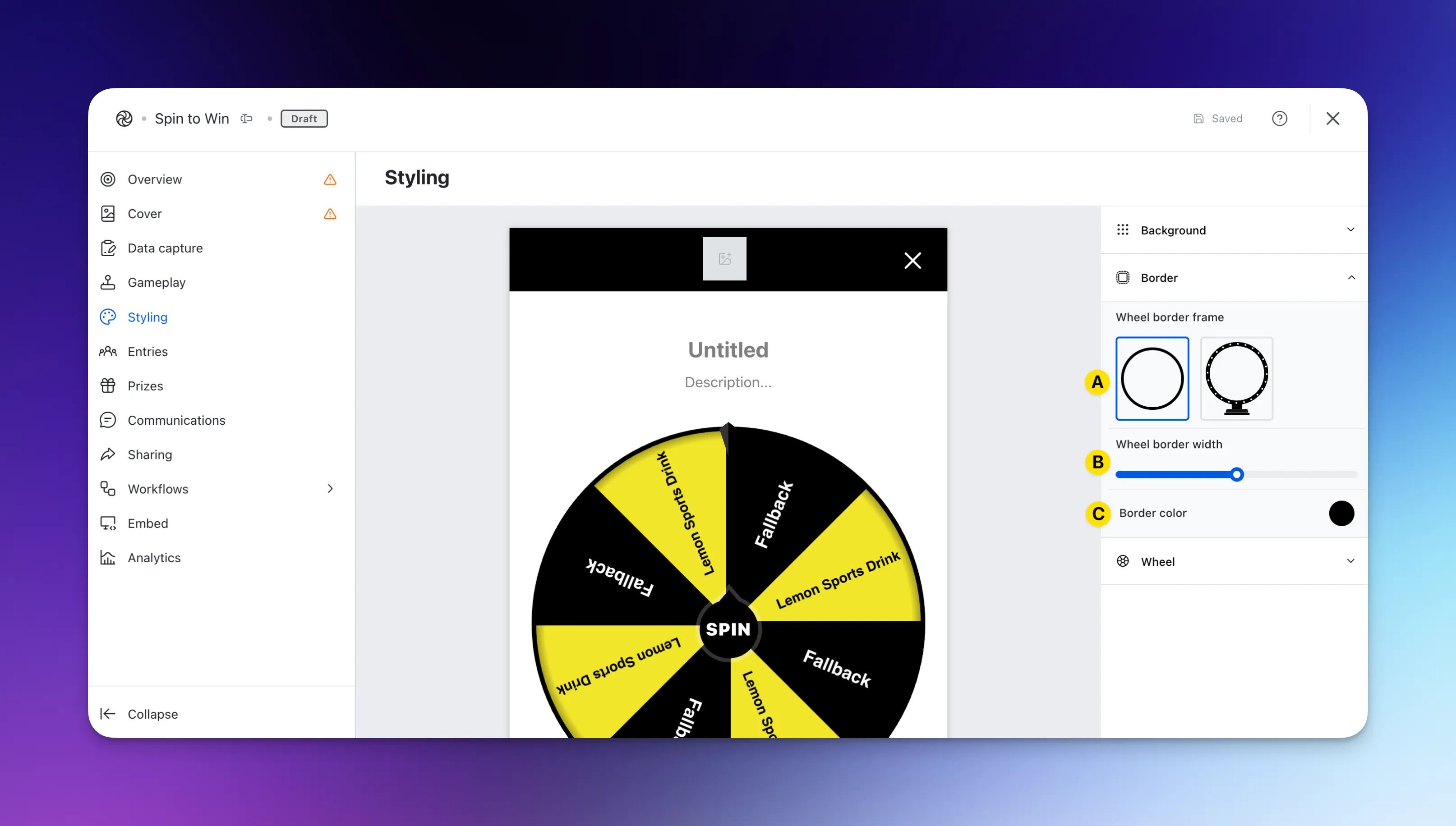 Spin to Win: option a — Step 6: Style your Spin to Win
