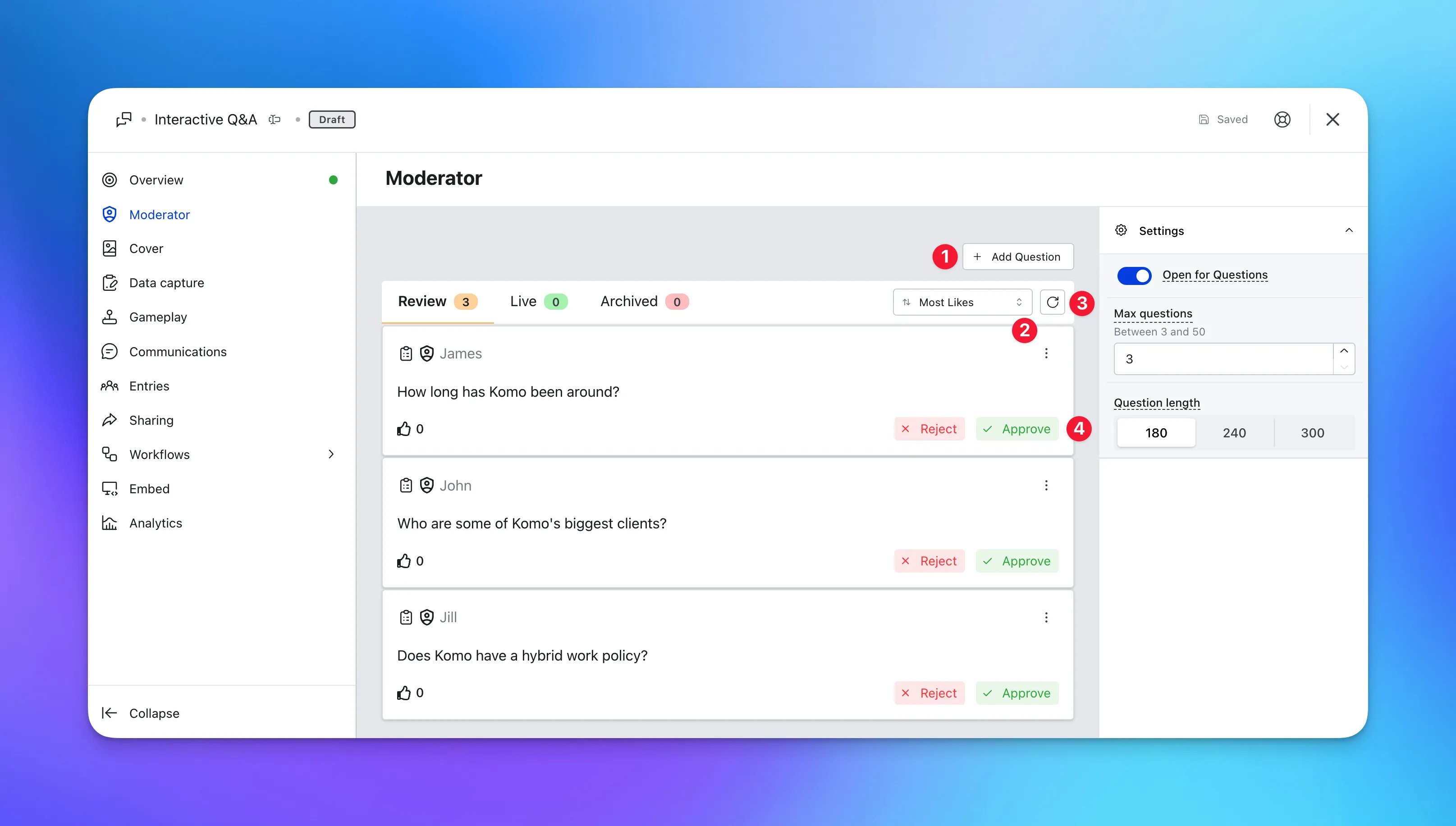 Interactive Q&A: step 2 — Step 2: Moderate your Q&A