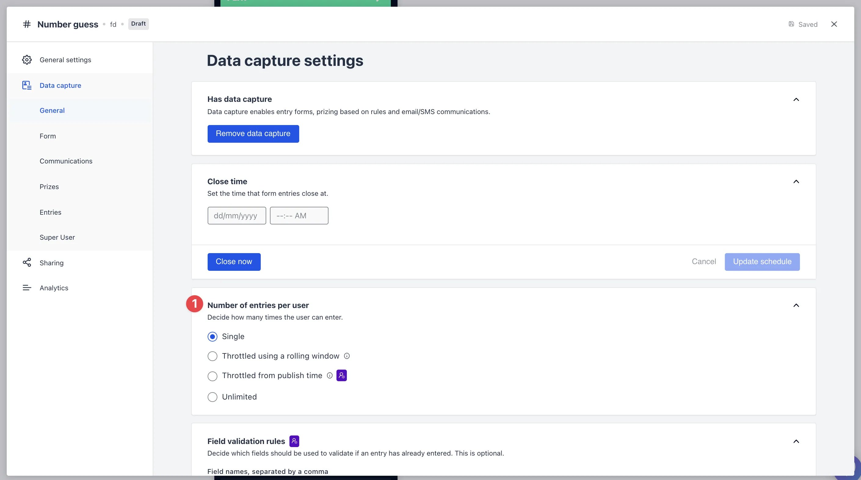 Add Entry Throttling to a Competition: step 2 — Step 2: Configure your settings