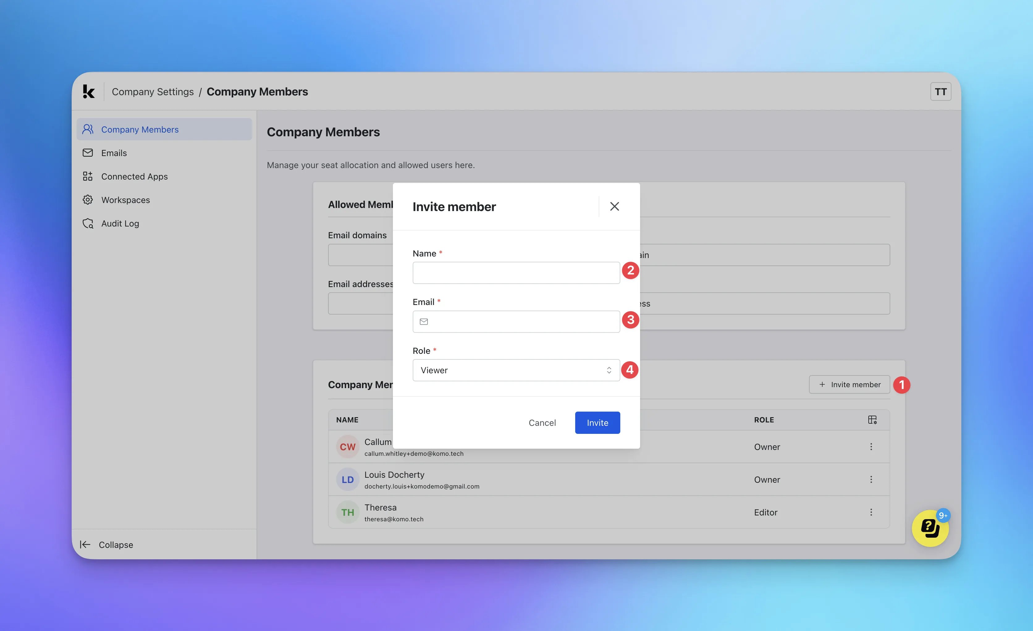 Add new members to your company: step 2 — Step 2: Invite new members to your company