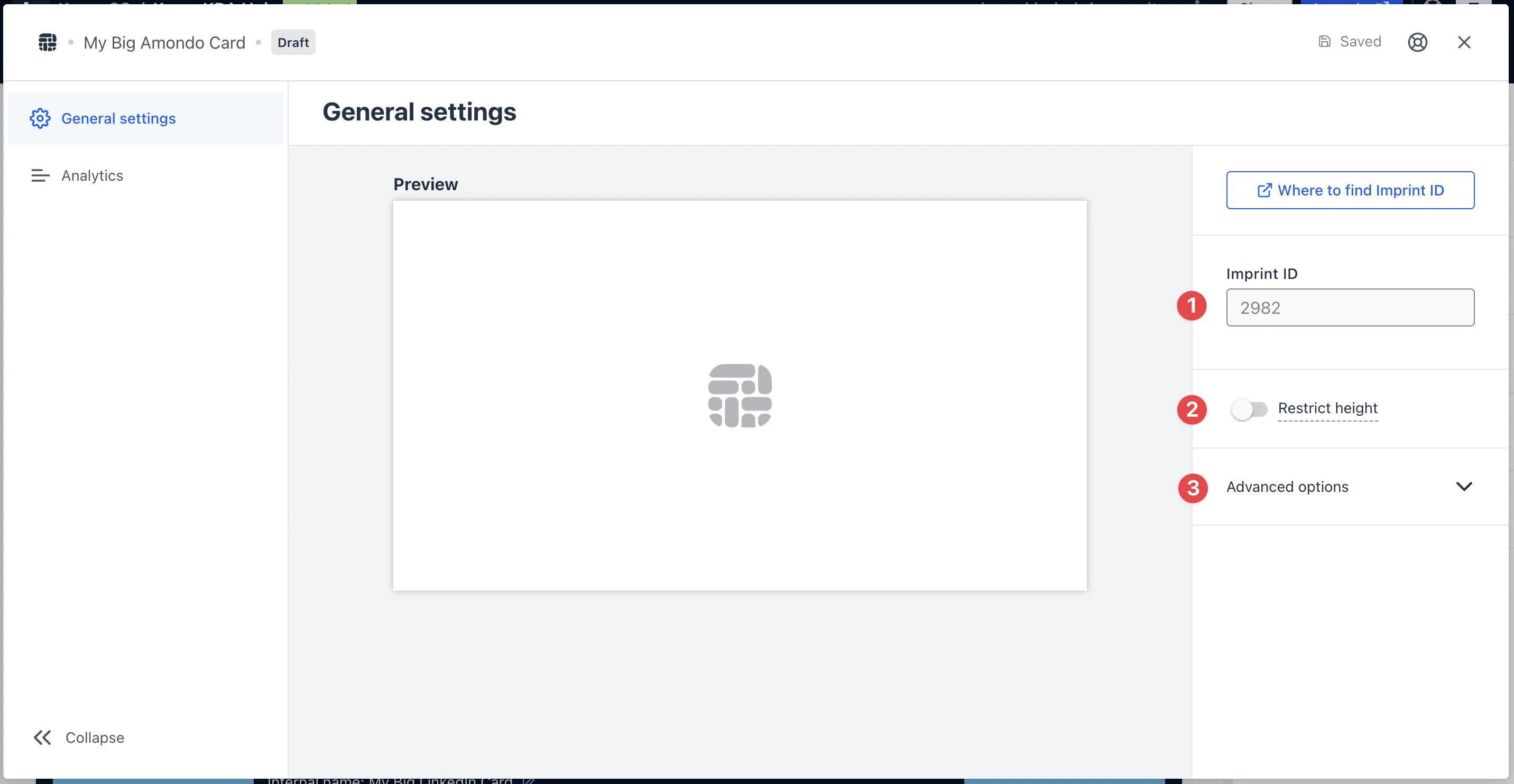 Amondo Card: step 2 — Step 2: Paste in the Imprint ID