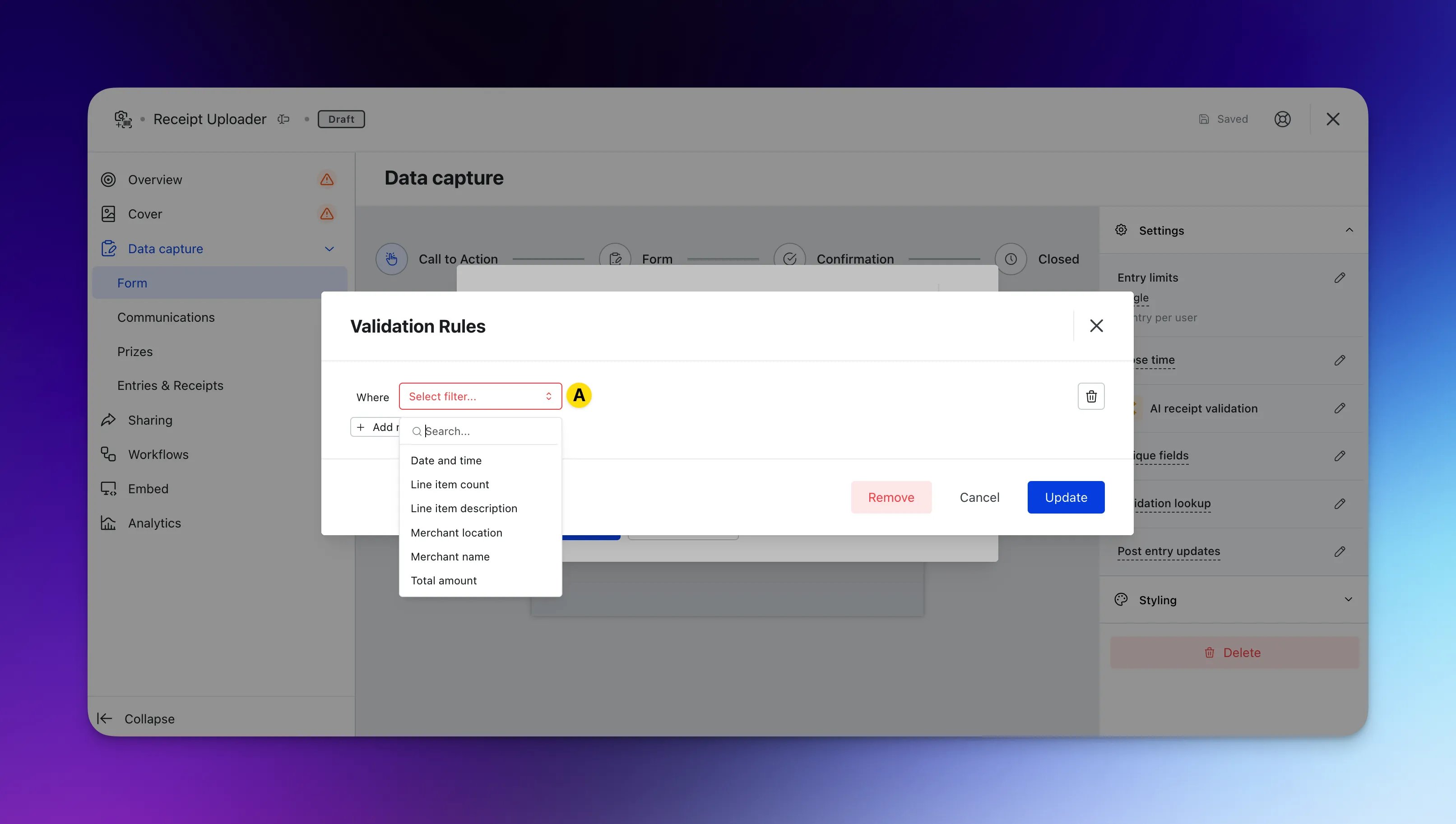 Auto Receipt Validation: option a — Step 2: Manage your Validation Rules