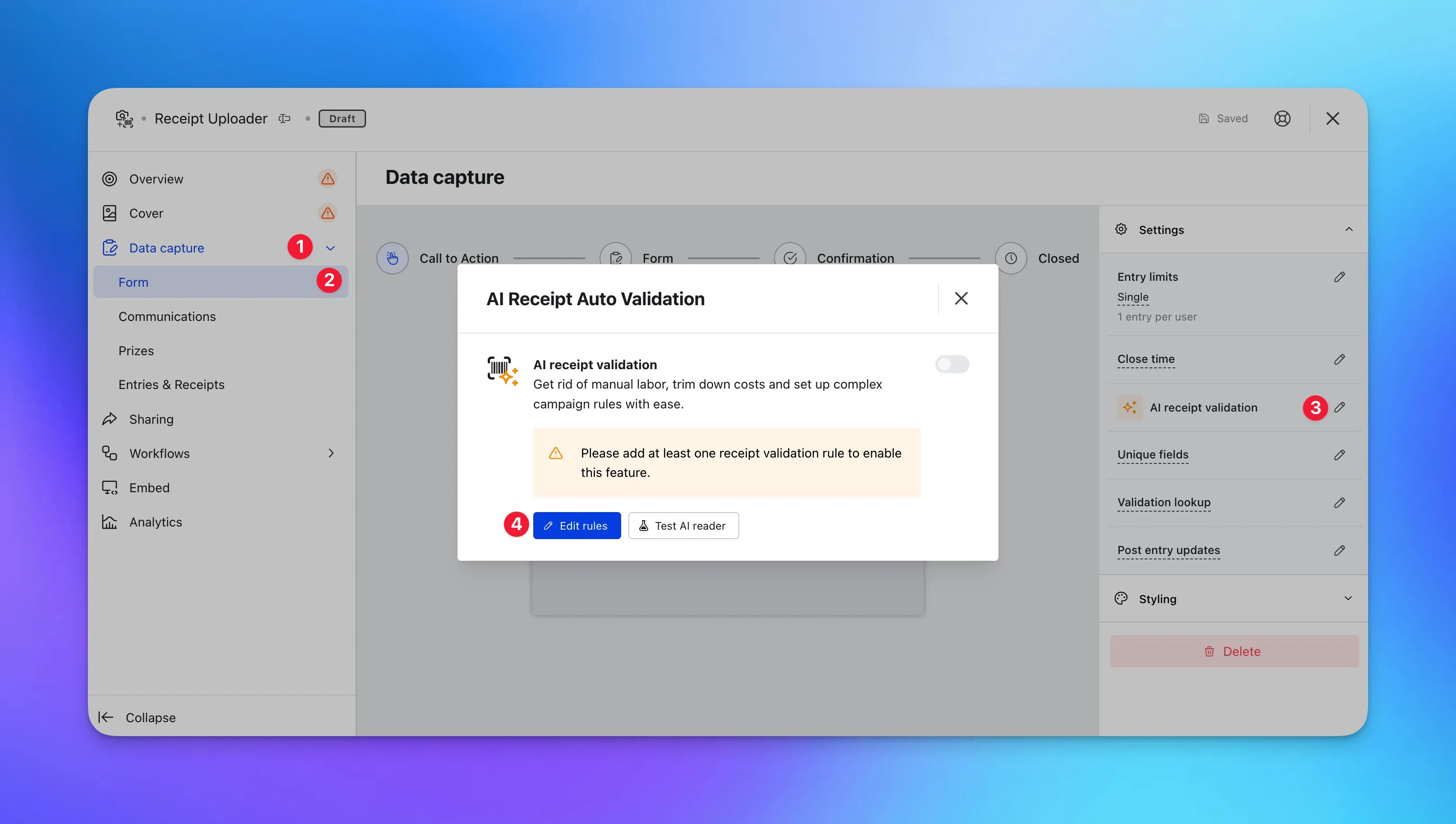 Auto Receipt Validation: step 2 — Step 2: Manage your Validation Rules