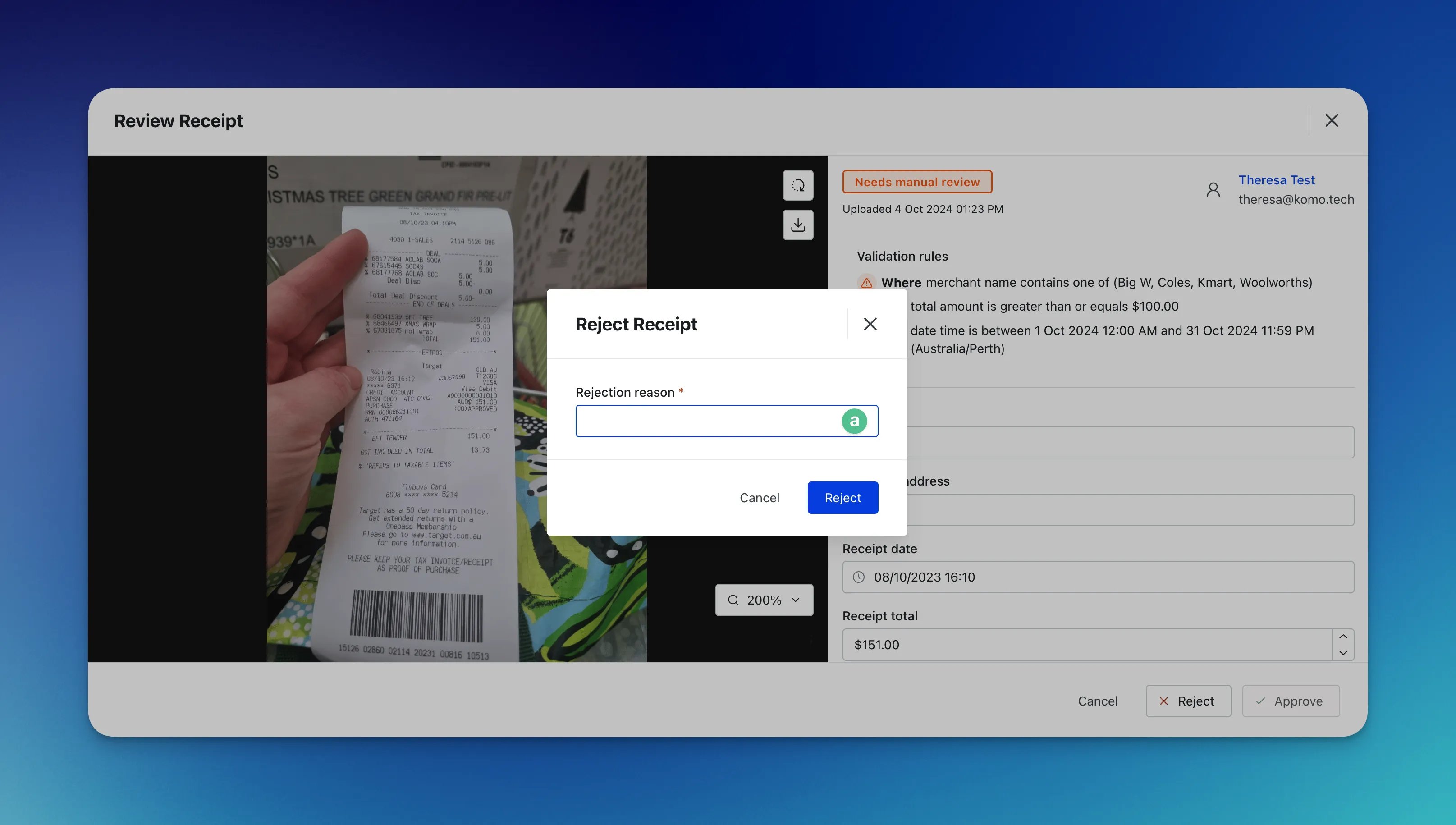 Auto Receipt Validation: option d — Step 5: Manage your Incoming Receipts