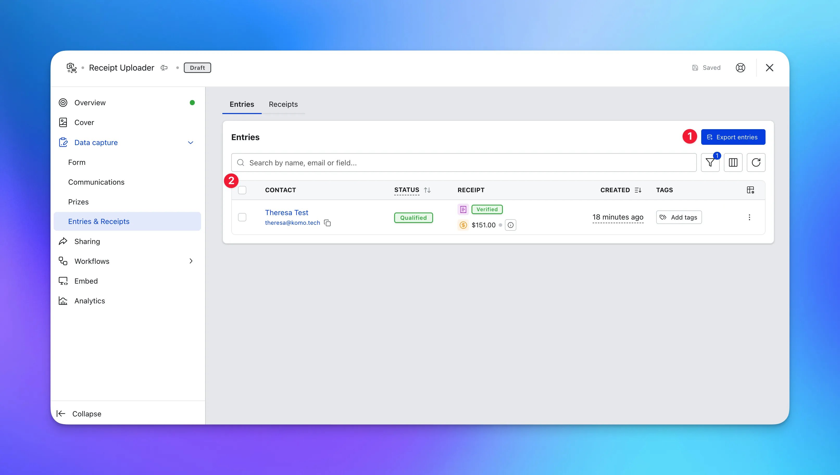 Auto Receipt Validation: step 6 — Step 6: Export the Entry and Receipt data