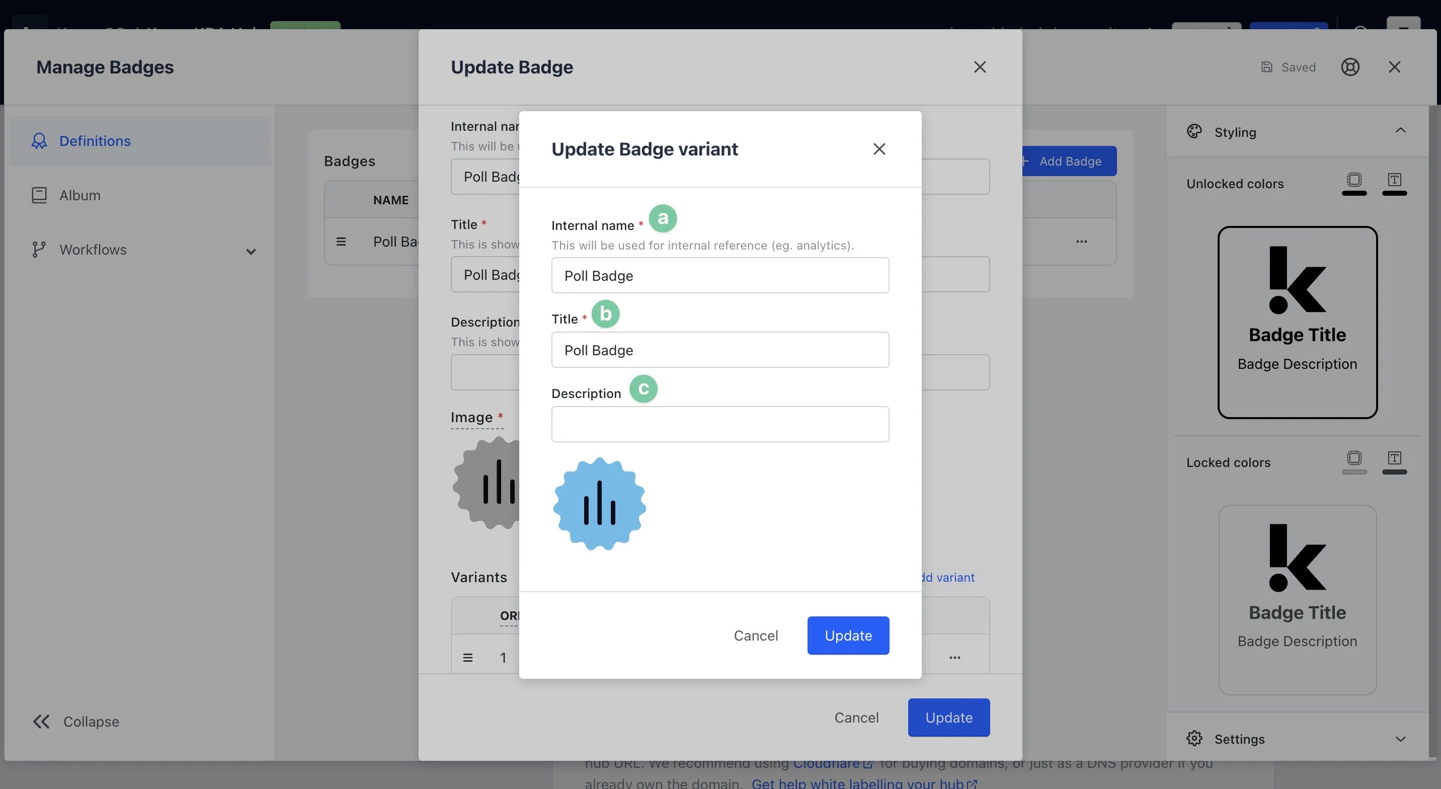 Badges and Workflows: option a — Step 3: Set up your Badges
