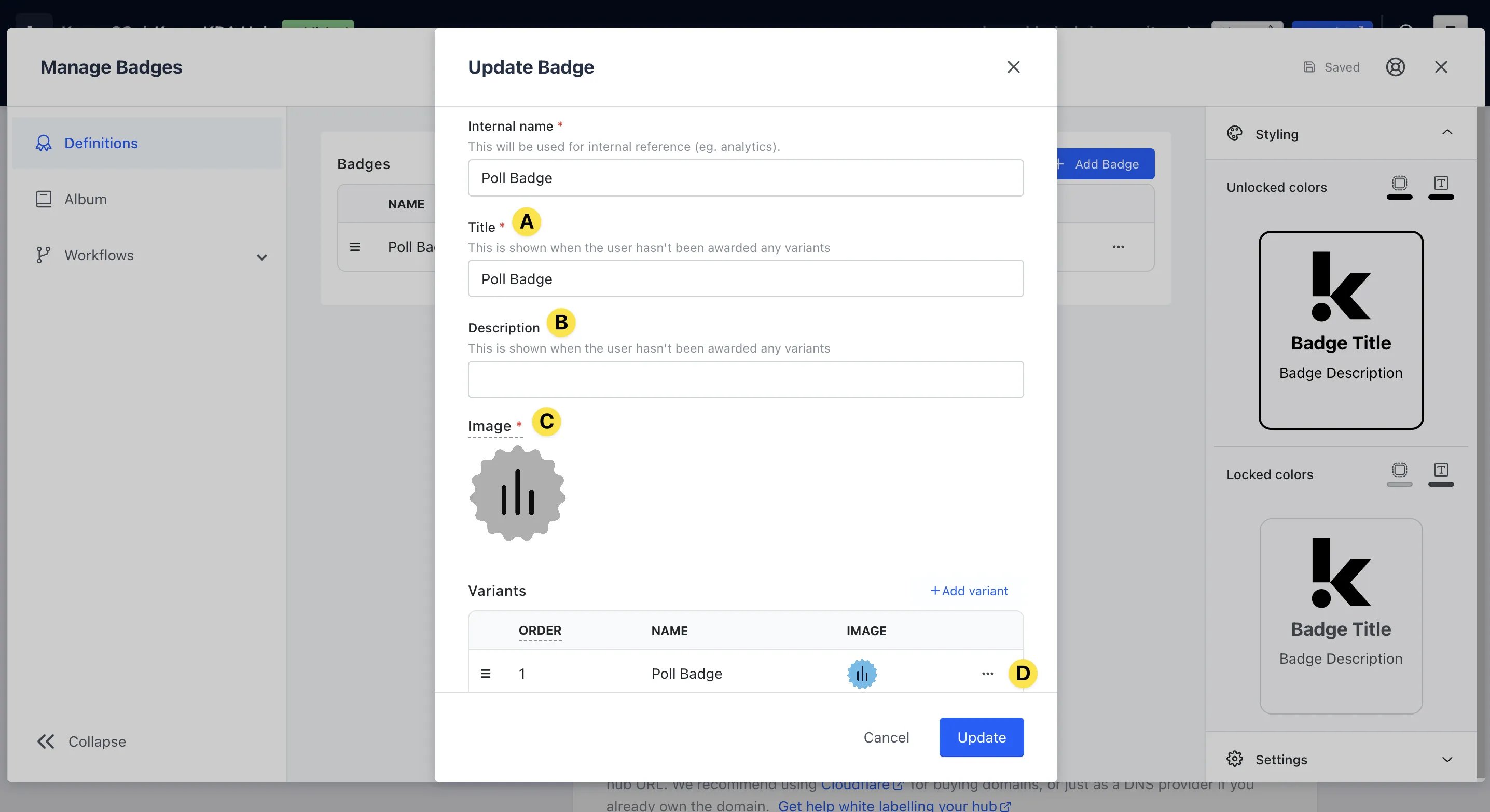 Badges and Workflows: option a — Step 3: Set up your Badges