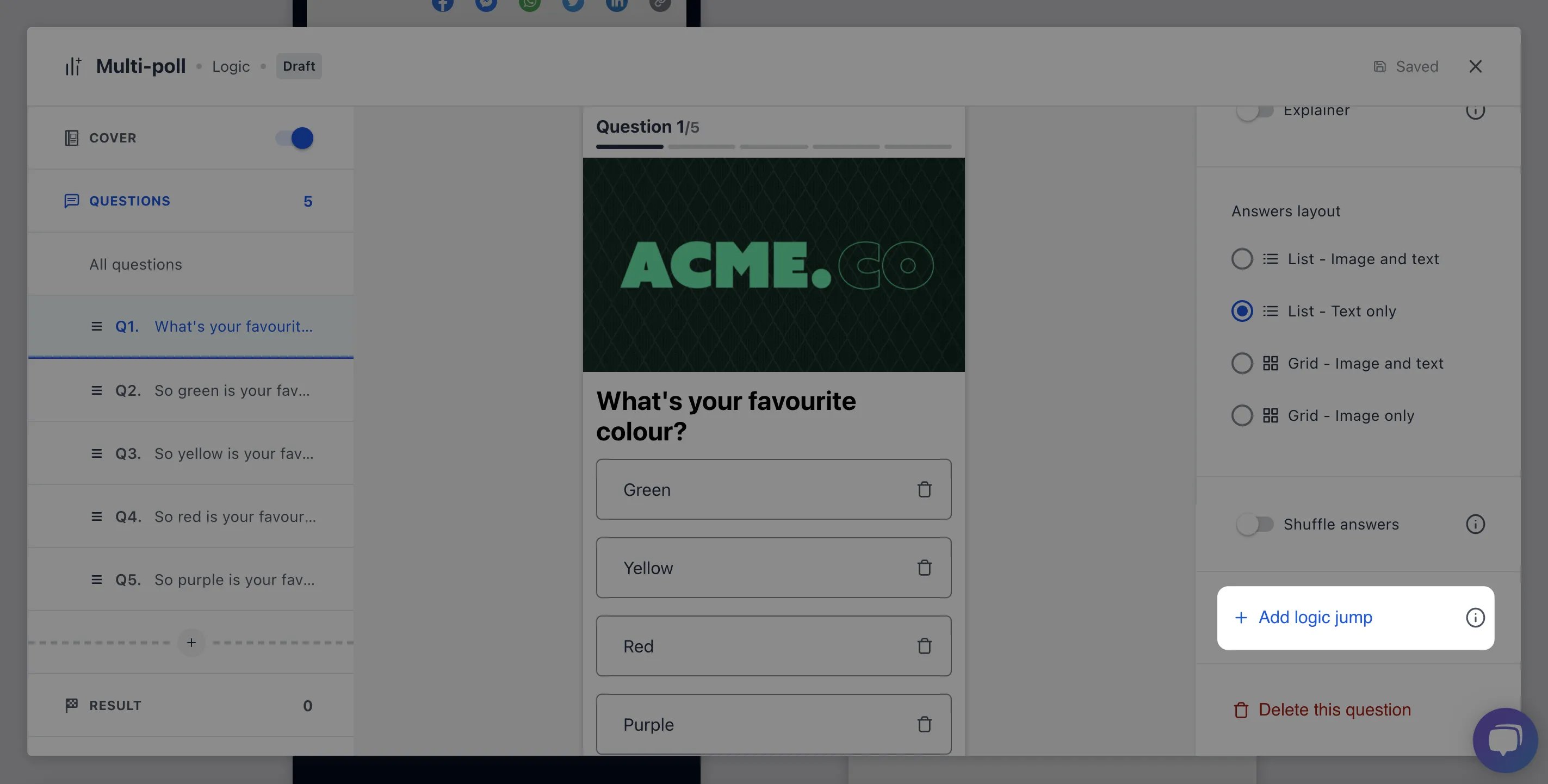 Branching Logic: step 1 — Step 1: Click add logic jump