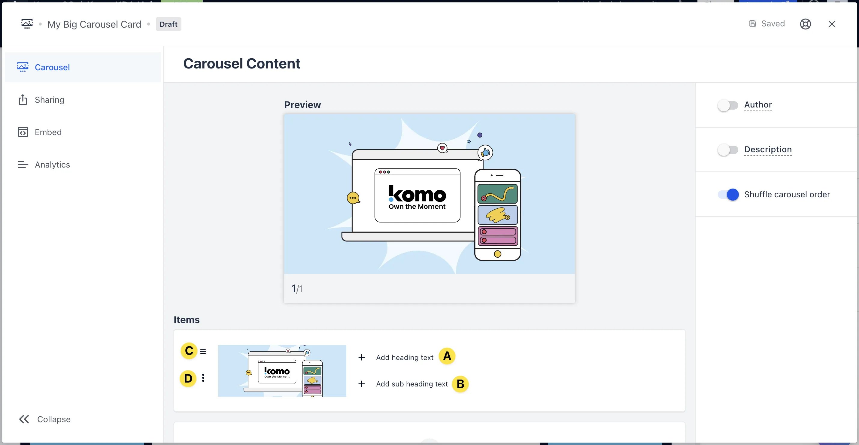 Carousel Card: option a — Step 2: Add your Carousel content