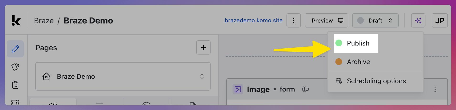 Braze integration: step 1 — publish an Engagement Hub and Card with a data capture form