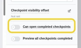 Treasure Hunt: the Can open completed checkpoints toggle in gameplay Settings