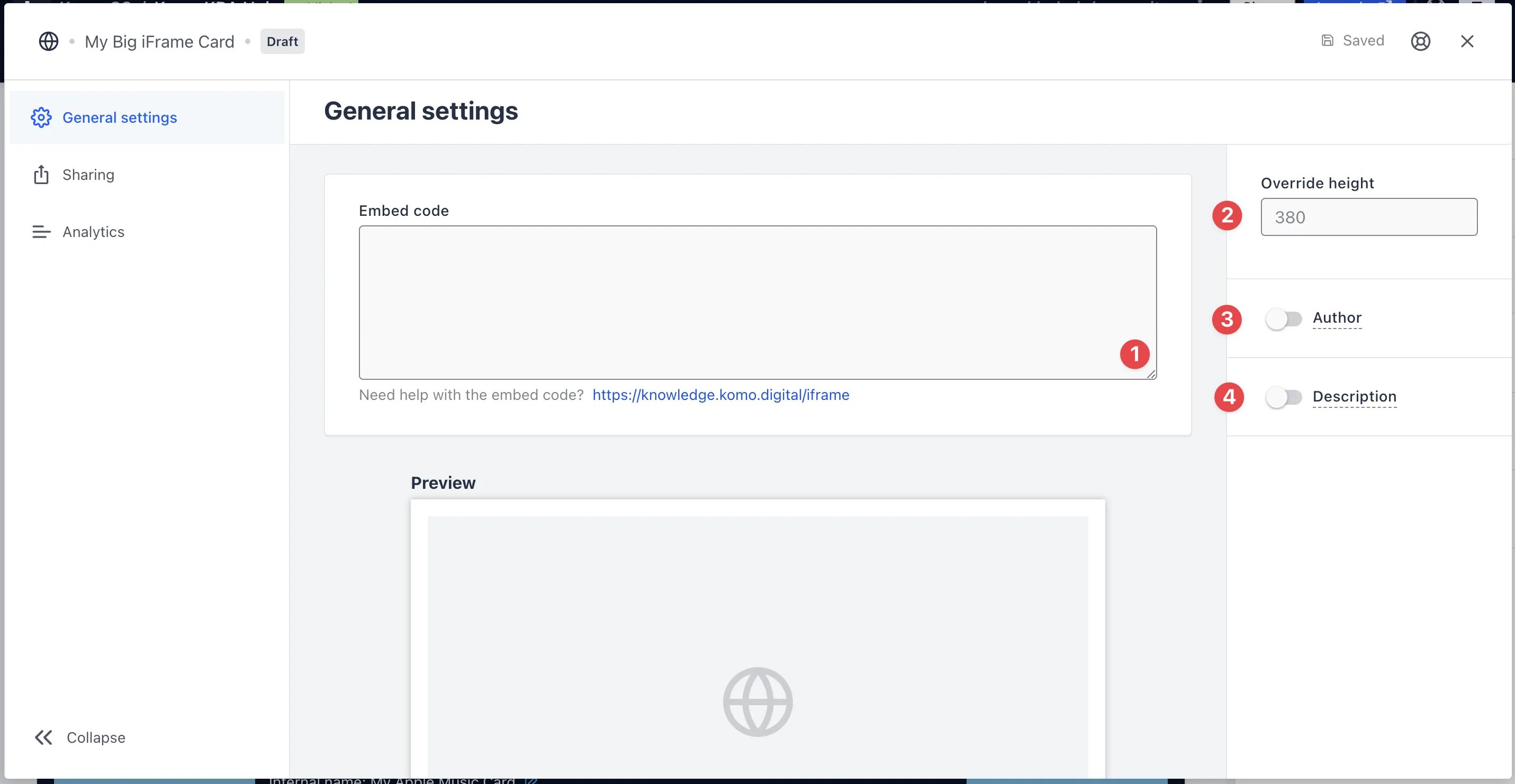iFrame Card: step 2 — Step 2: Add a link to your card