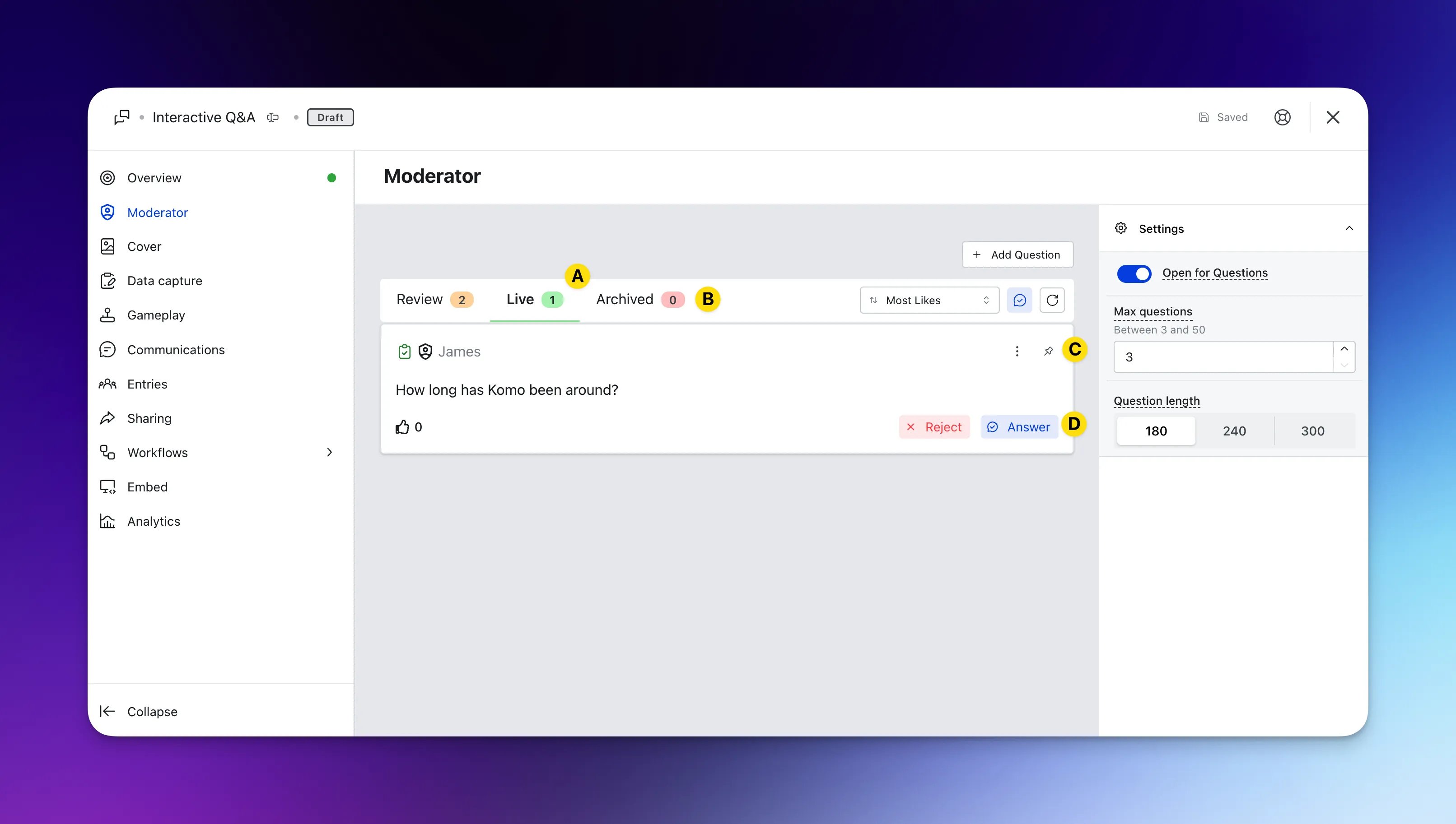 Interactive Q&A: option a — Step 2: Moderate your Q&A