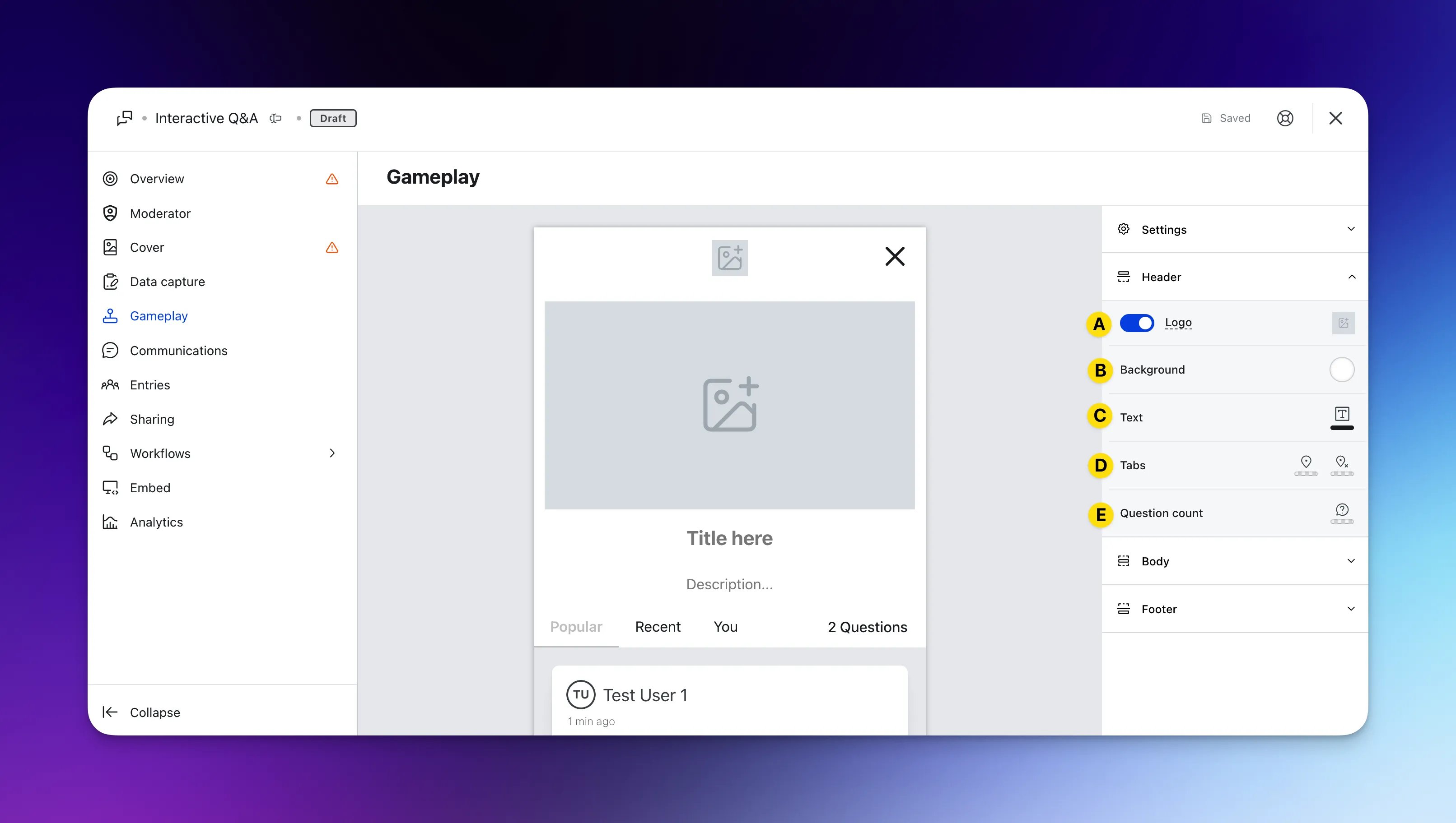Interactive Q&A: option a — Step 4: Configure your Gameplay screens