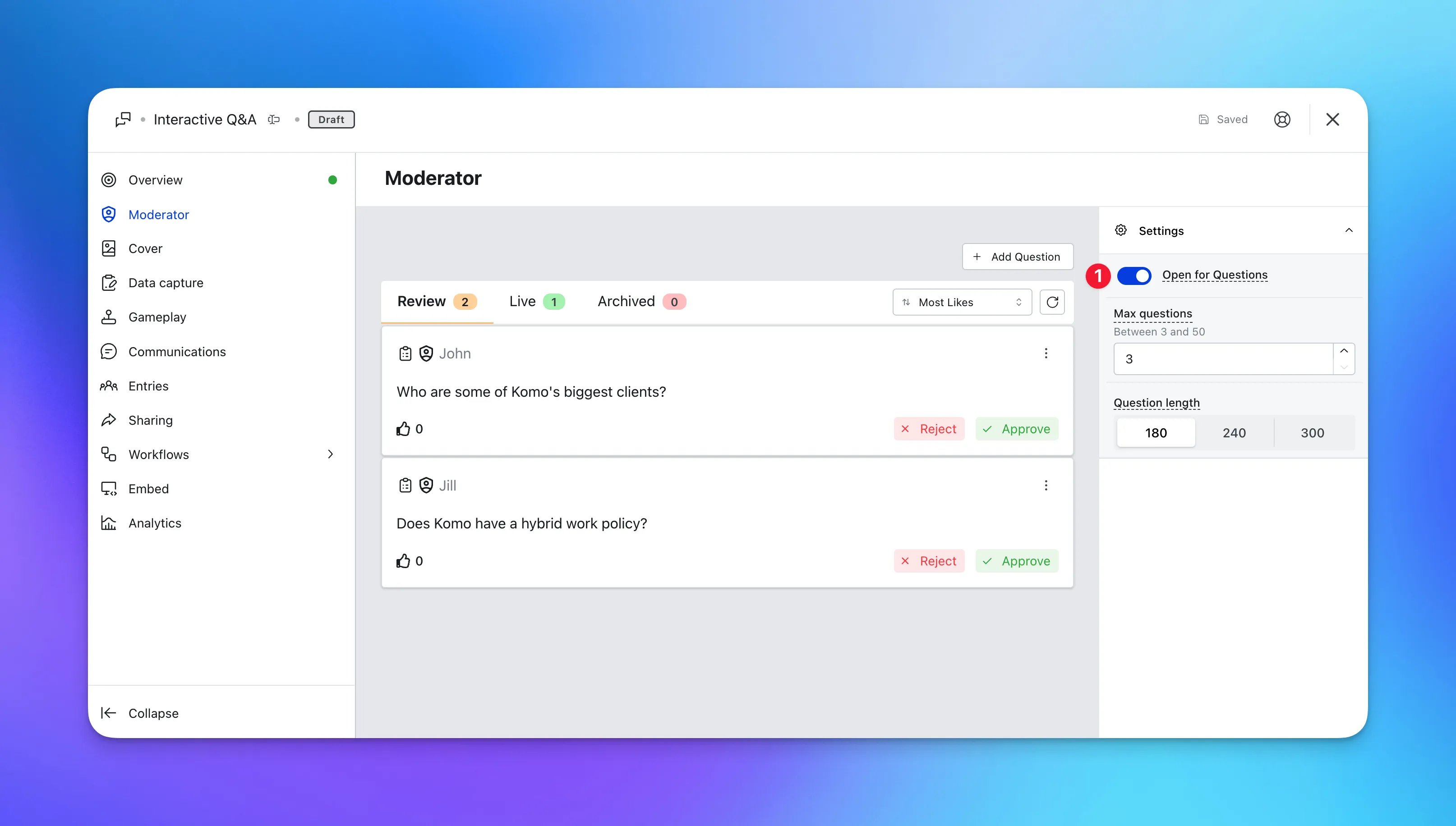 Interactive Q&A: step 4 — Step 4: Make your Q&A closed for questions