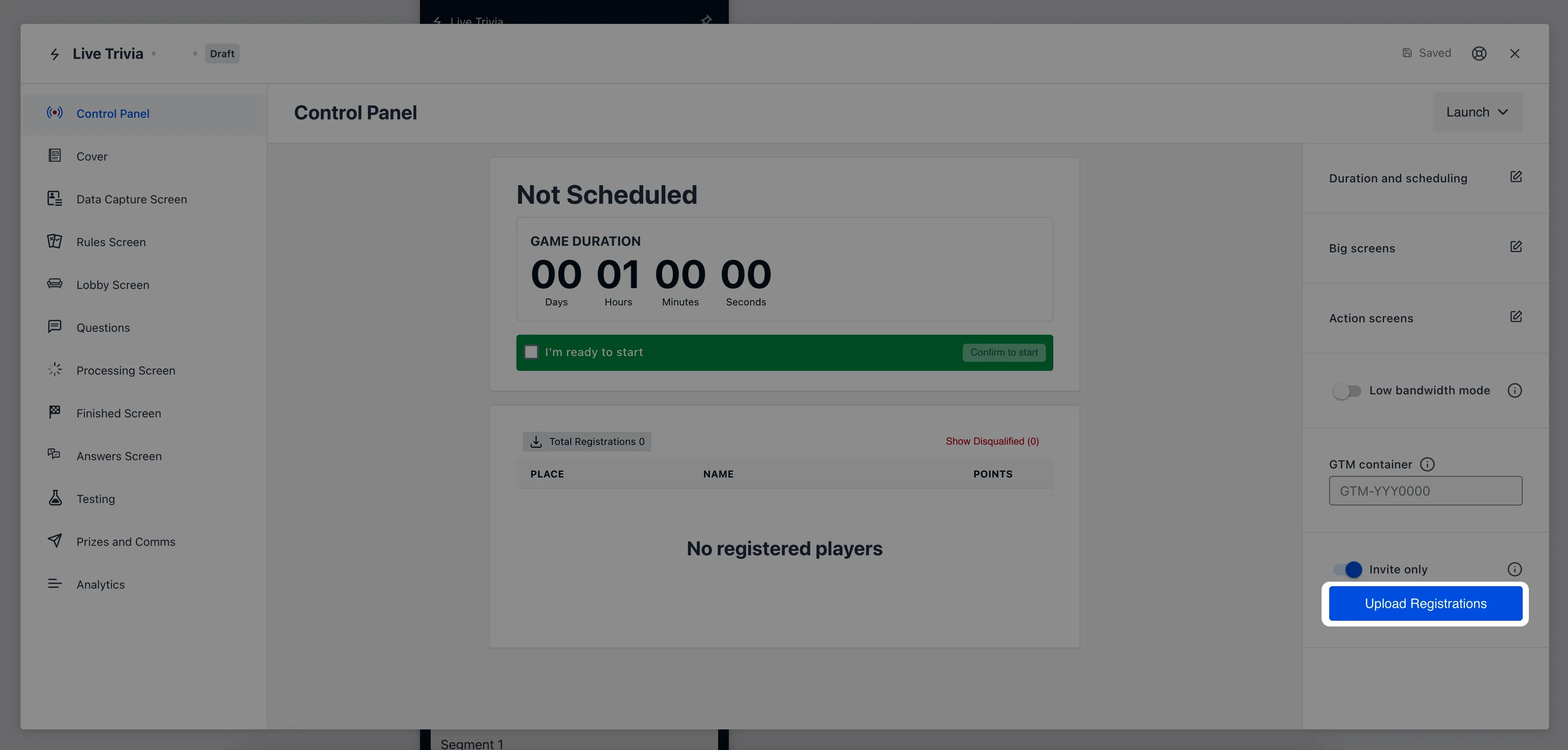 Invite Only Live Trivia Games: step 3 — Step 3: Upload the invite list to the Live Trivia game