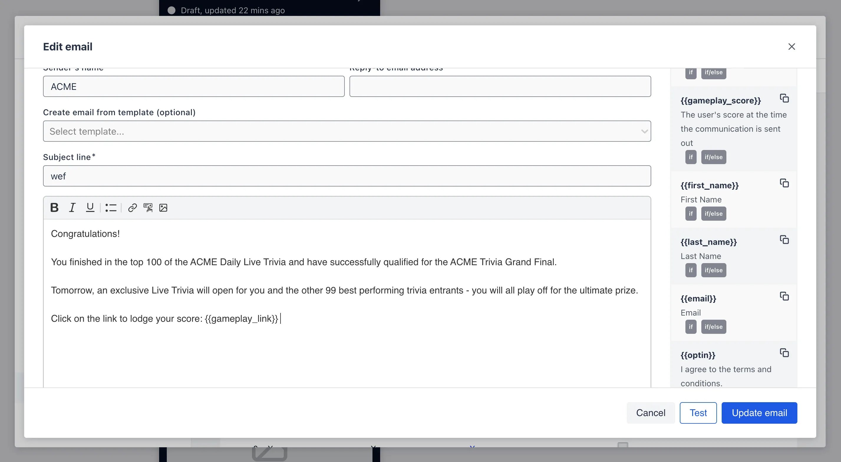 Invite Only Live Trivia Games: step 4 — Step 4: Inform your entrants they've been invited to the Live Trivia game