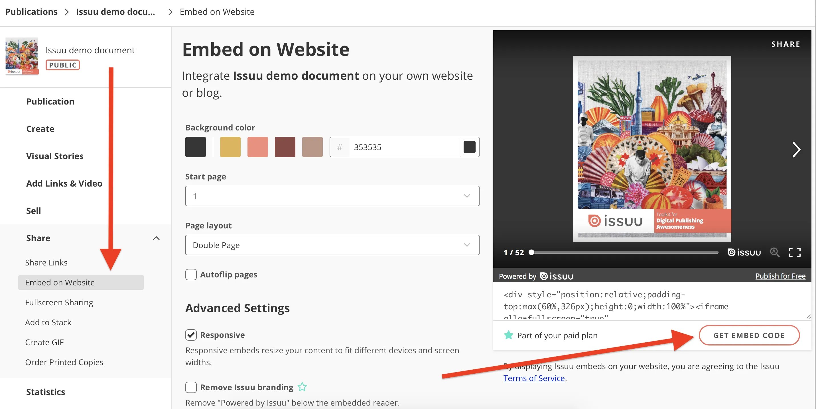 Issuu Card: step 1 — Step 2: Paste the embed code to the card