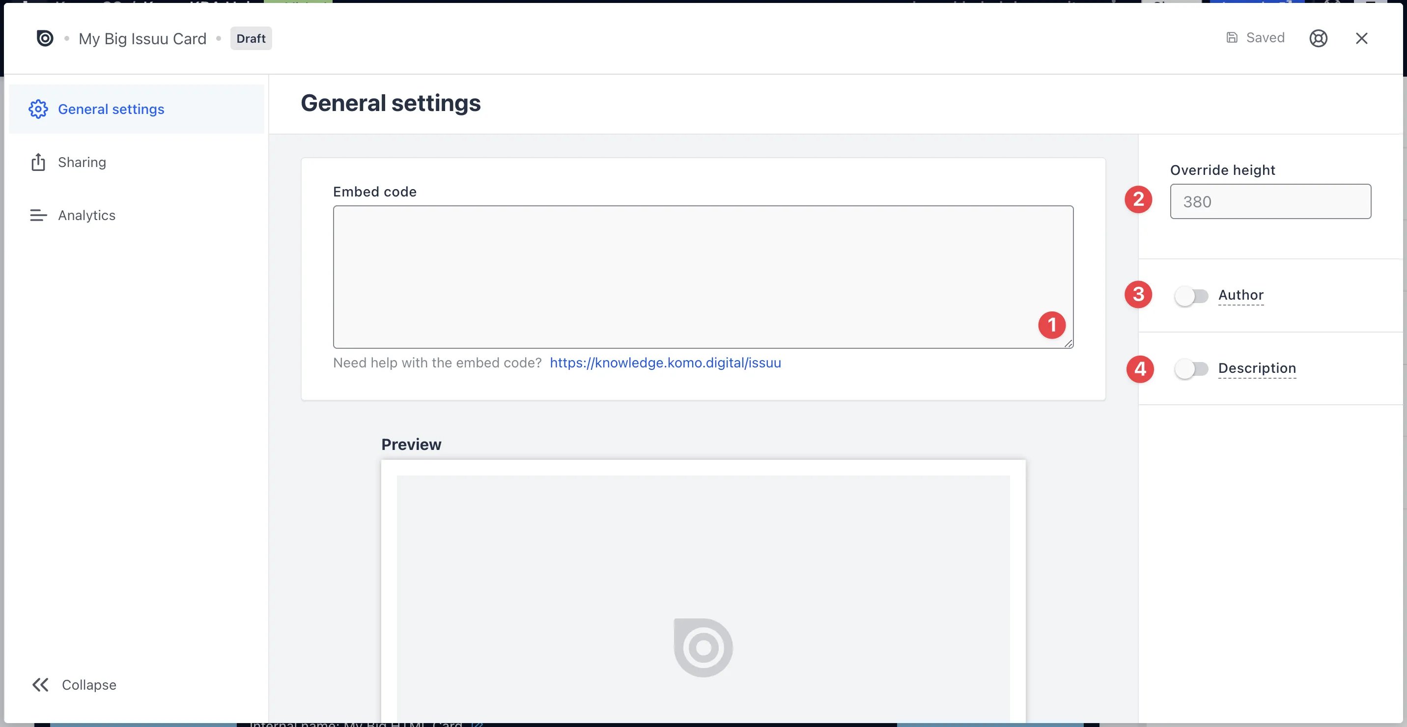 Issuu Card: step 2 — Step 2: Paste the embed code to the card