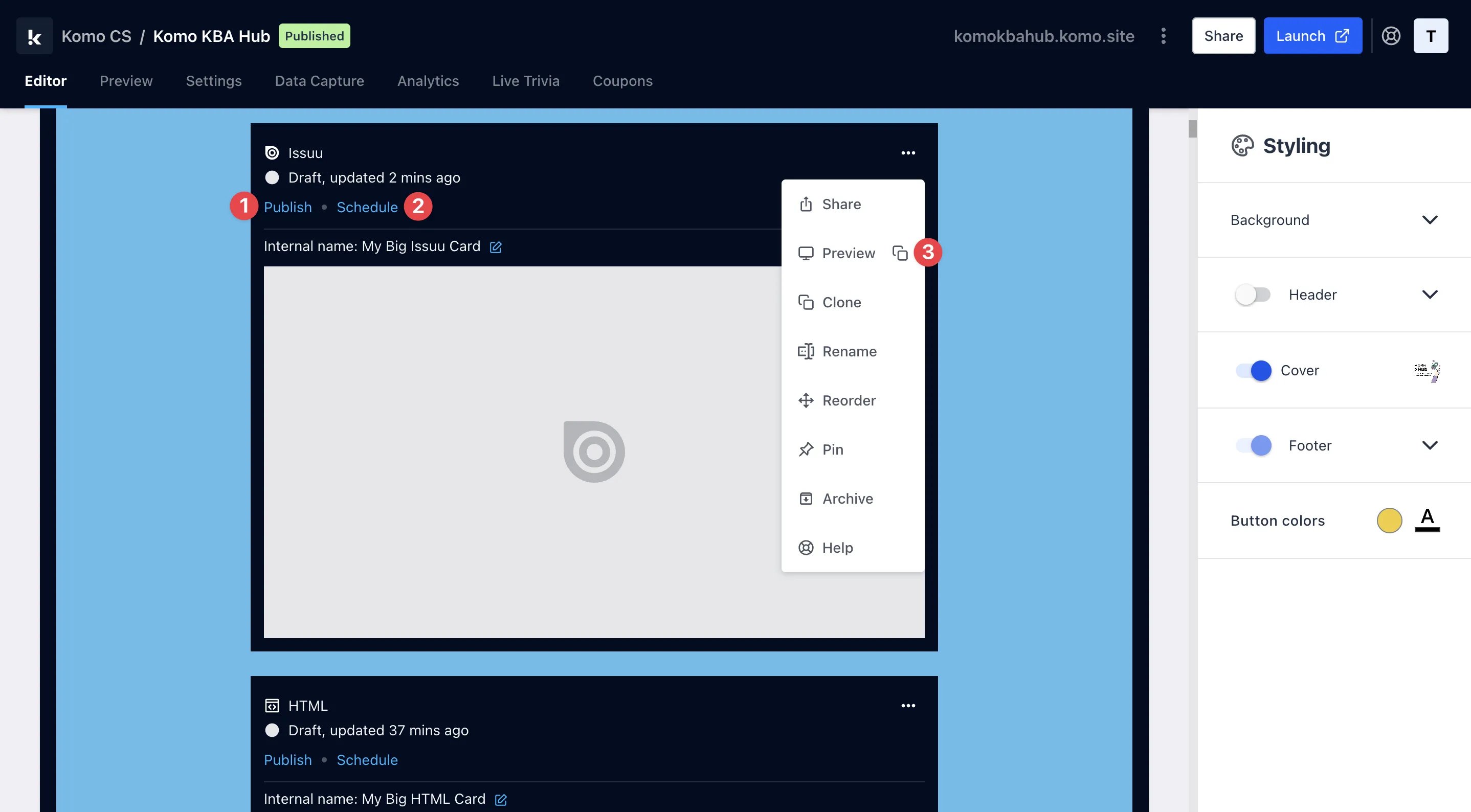 Issuu Card: step 3 — Step 3: Publish your card