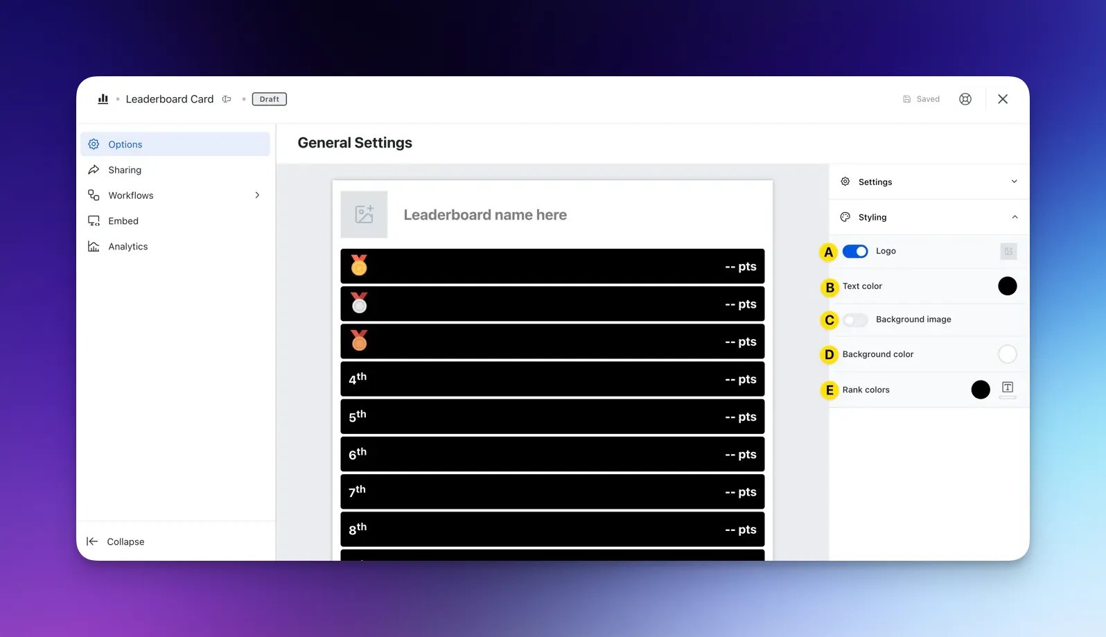 Leaderboard: option a — Step 2: Style your Leaderboard