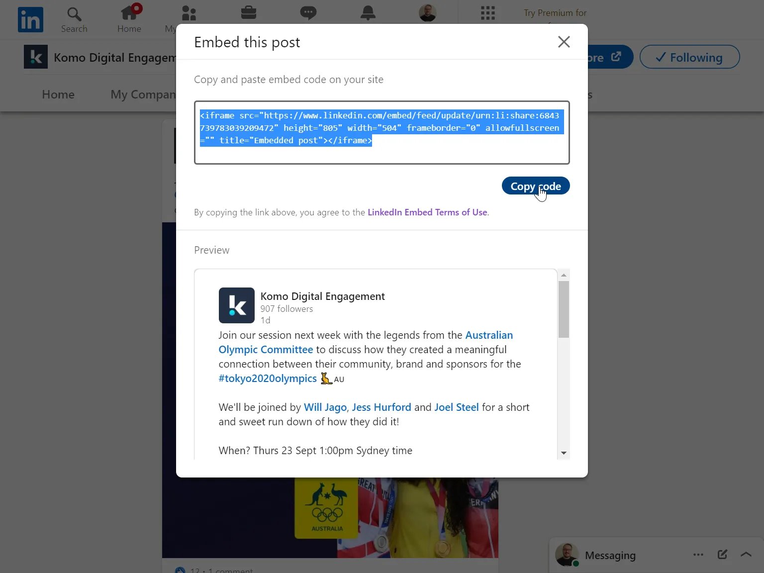 LinkedIn Card: step 2: Paste the link to the card