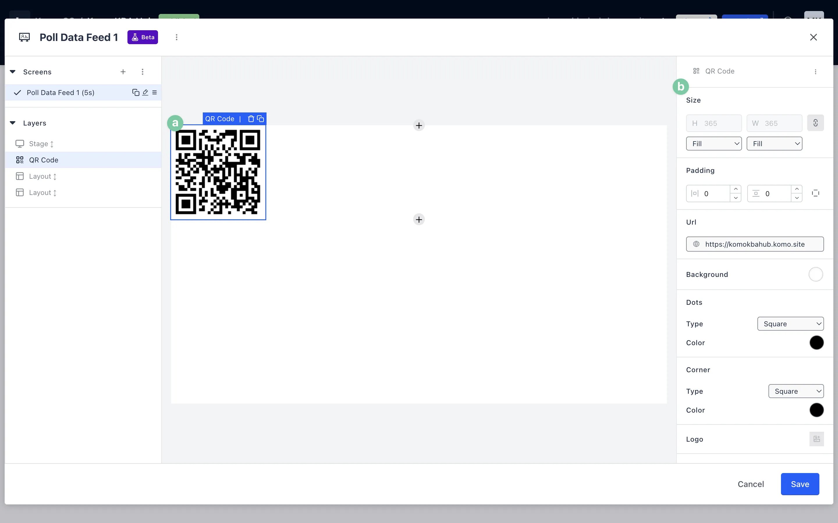 Live Data Feeds: option a — Step 4: Add a QR code to your Data Feed