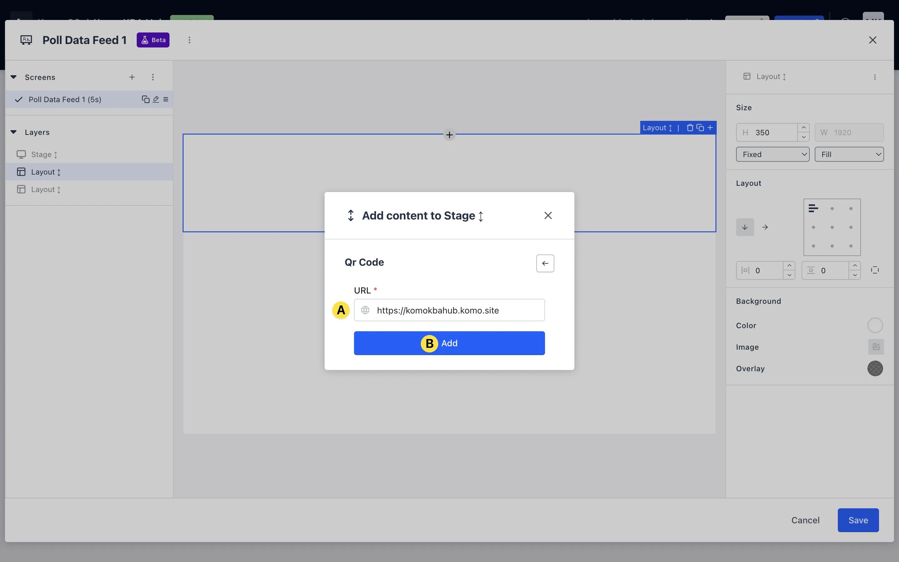 Live Data Feeds: option a — Step 4: Add a QR code to your Data Feed