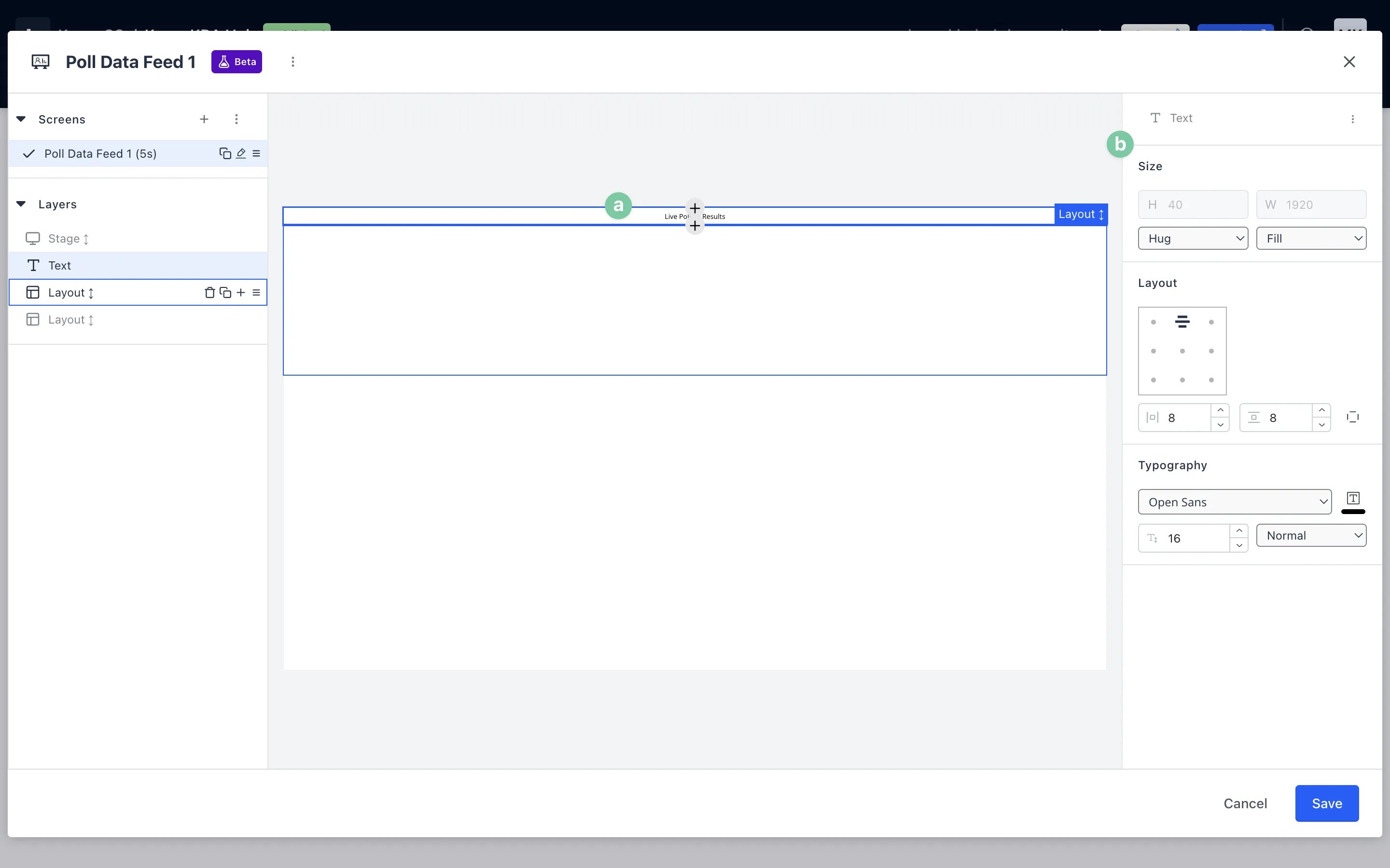 Live Data Feeds: option a — Step 5: Add text to your Data Feed