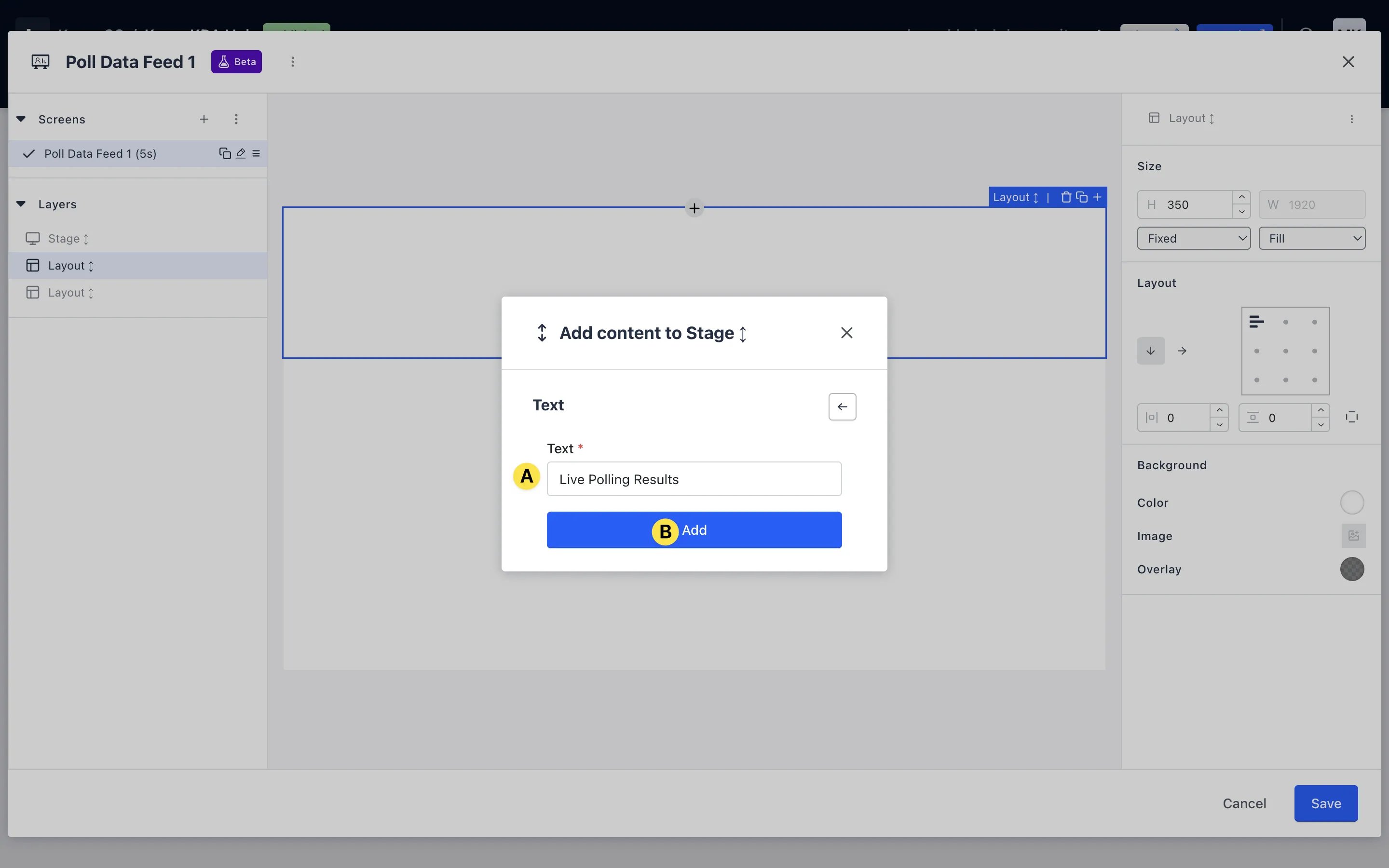 Live Data Feeds: option a — Step 5: Add text to your Data Feed