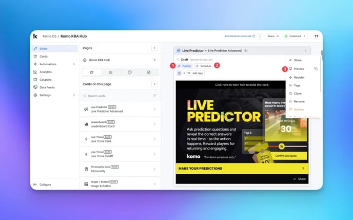 Live Predictor (Advanced): step 11 — Step 11: Publish your card