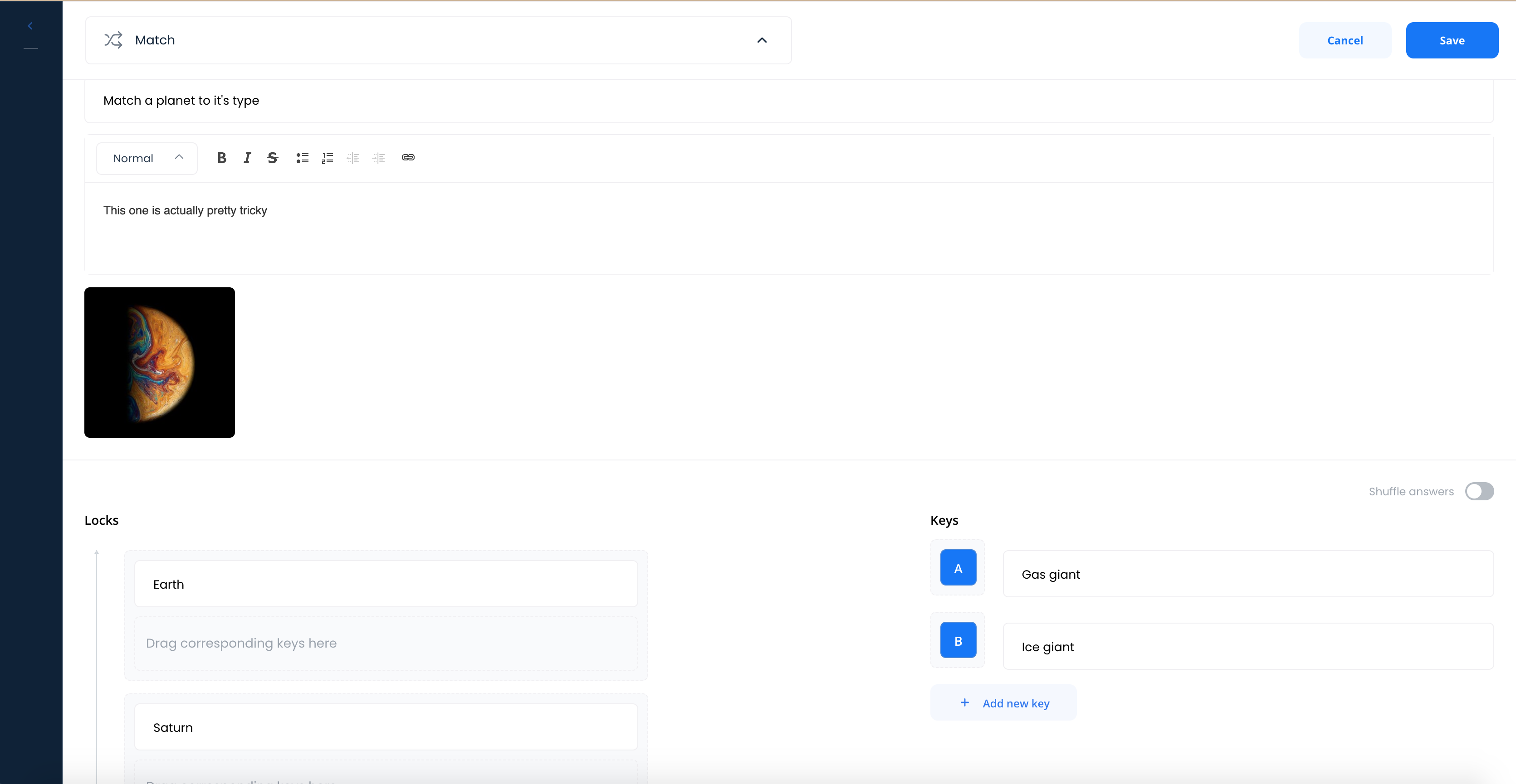 Matching question example