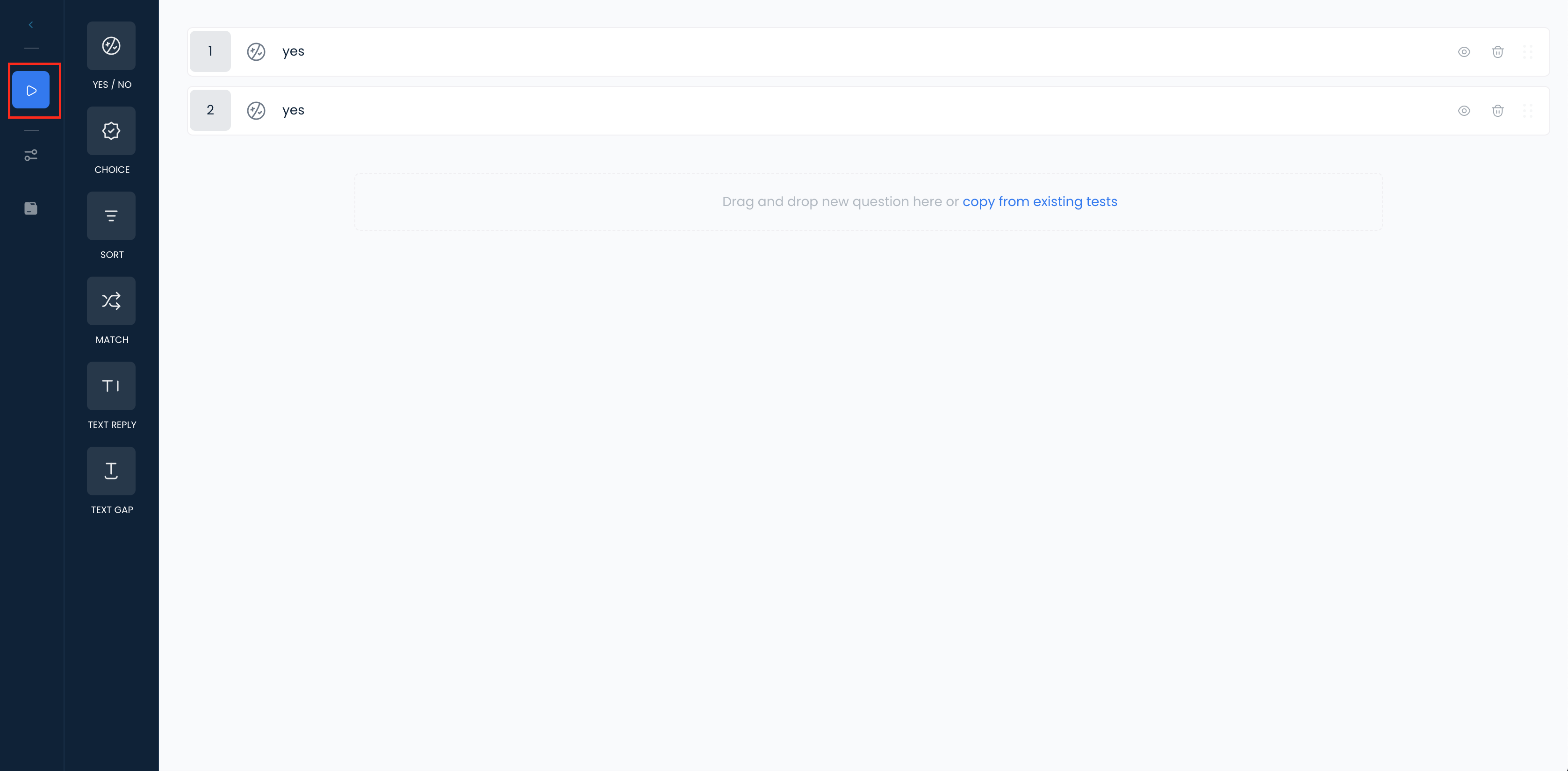 Previewing test