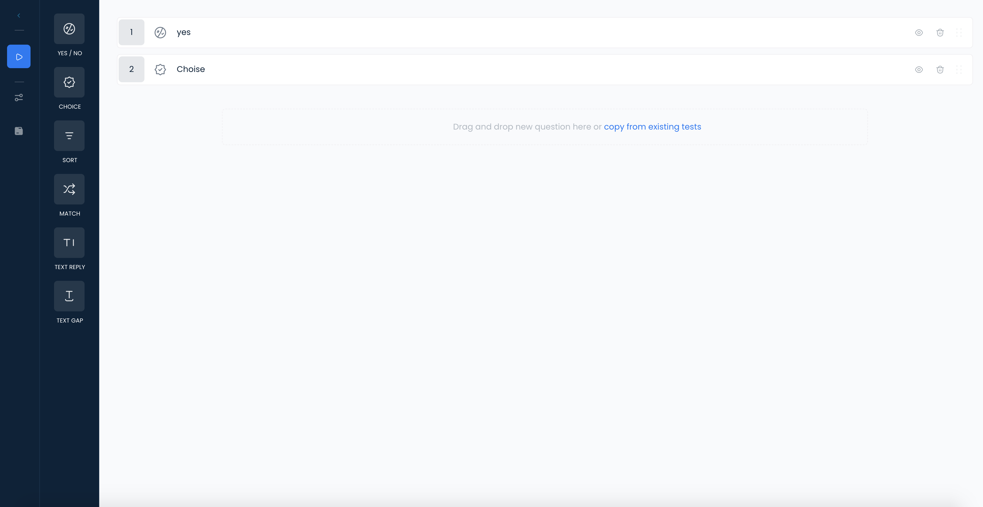 Question type selector