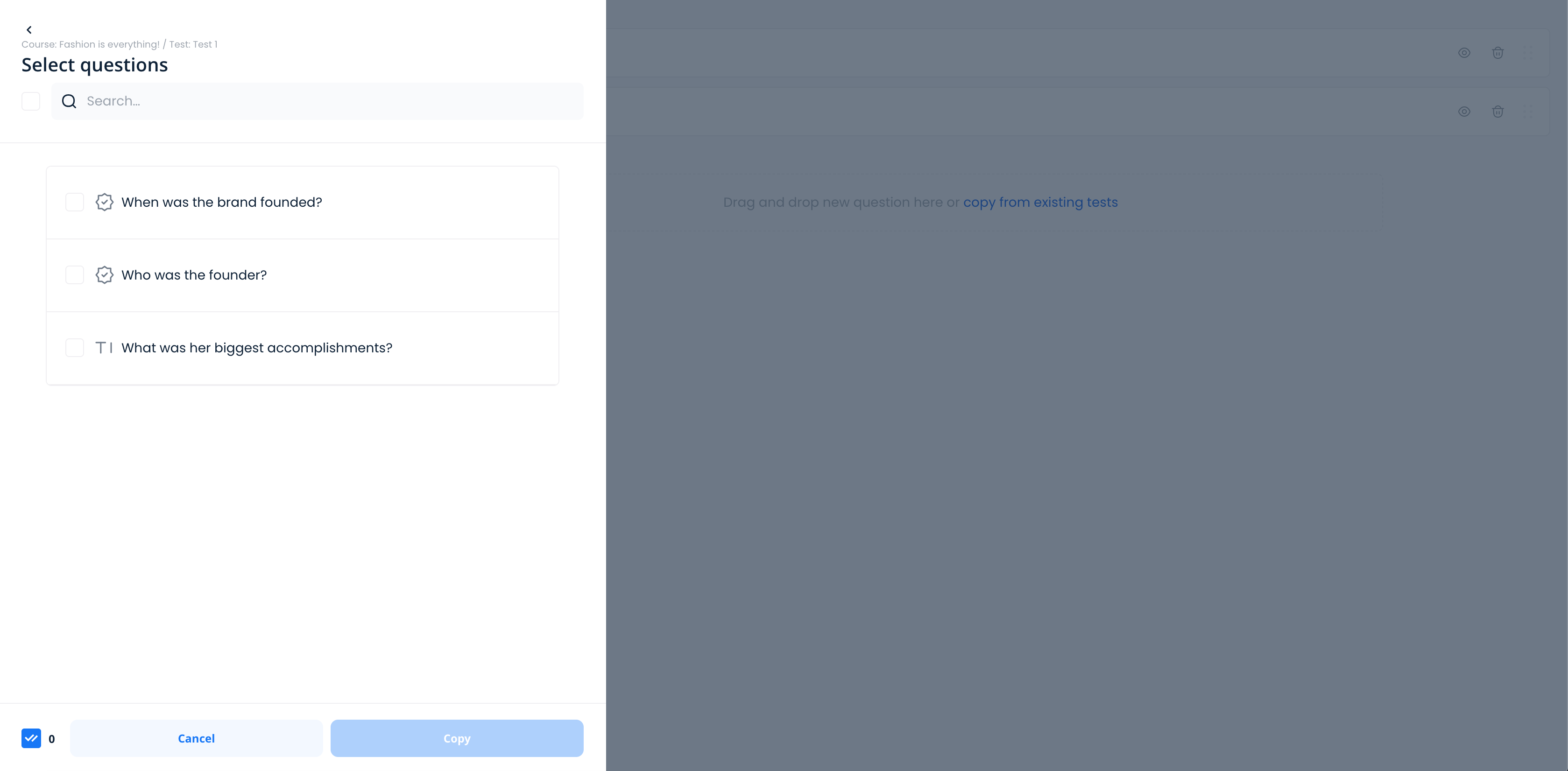 Selecting questions from pool