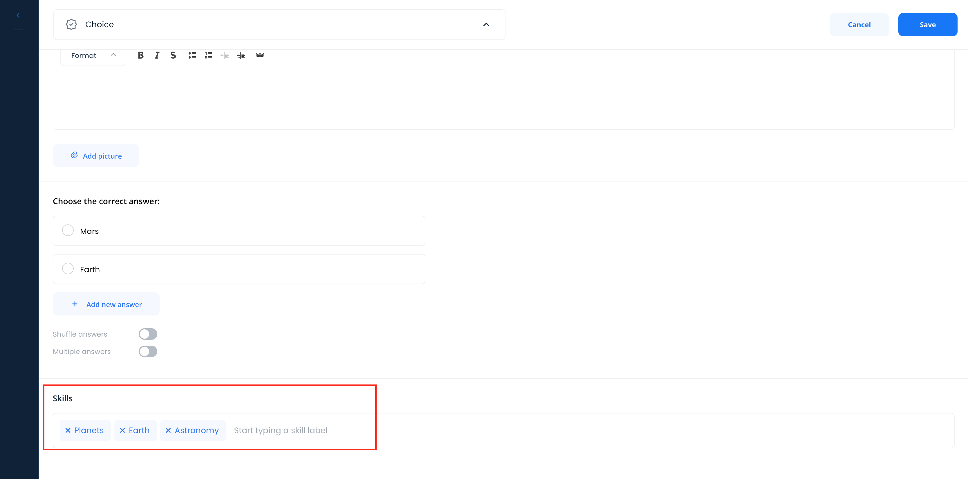 Assigning tags to questions