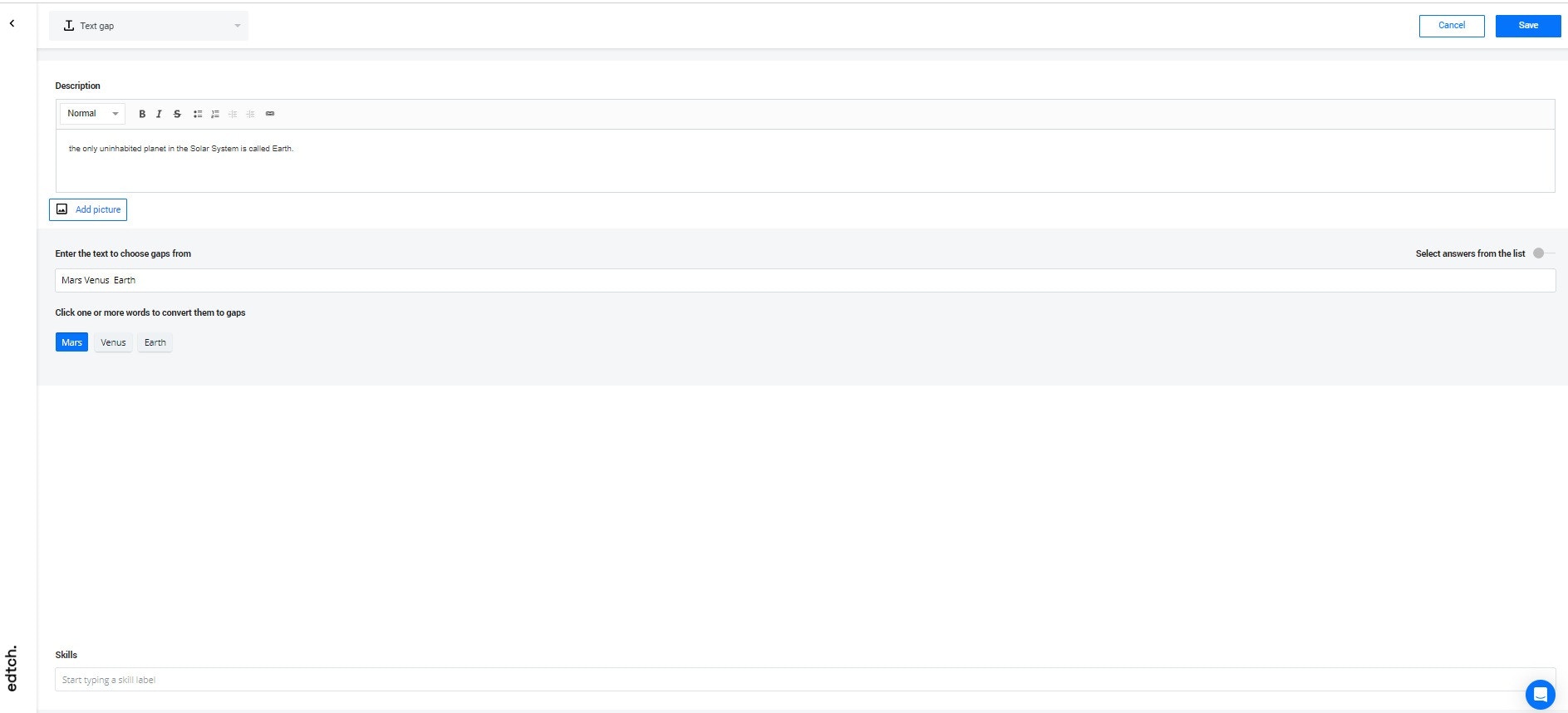 Text gap question example