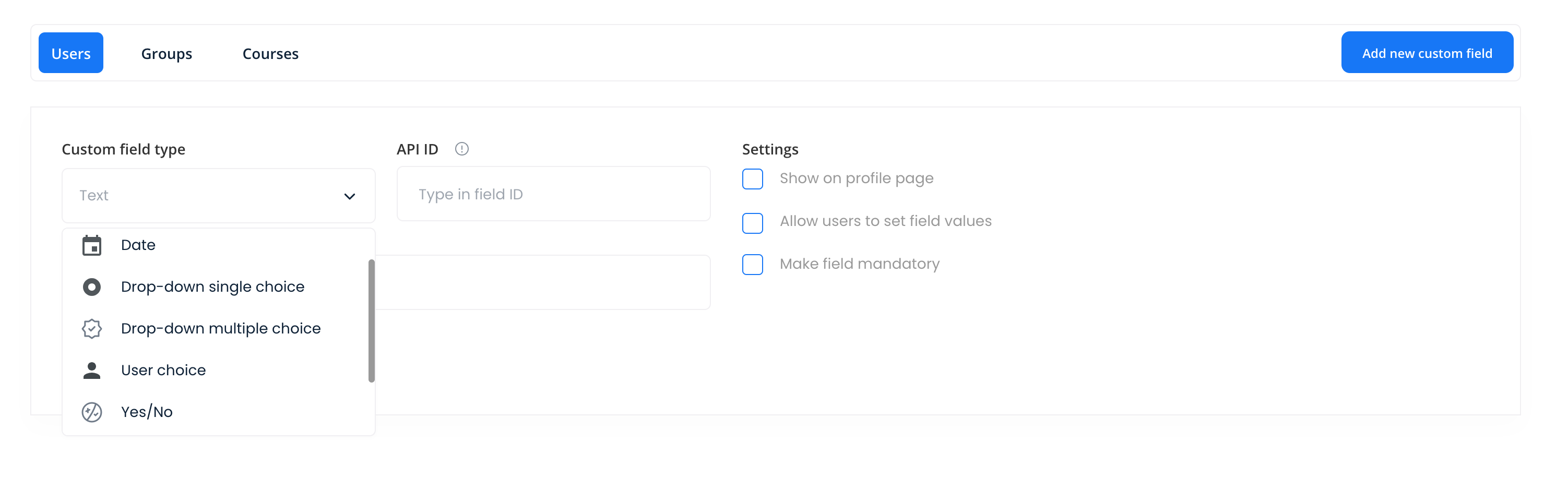 Adding a new custom field