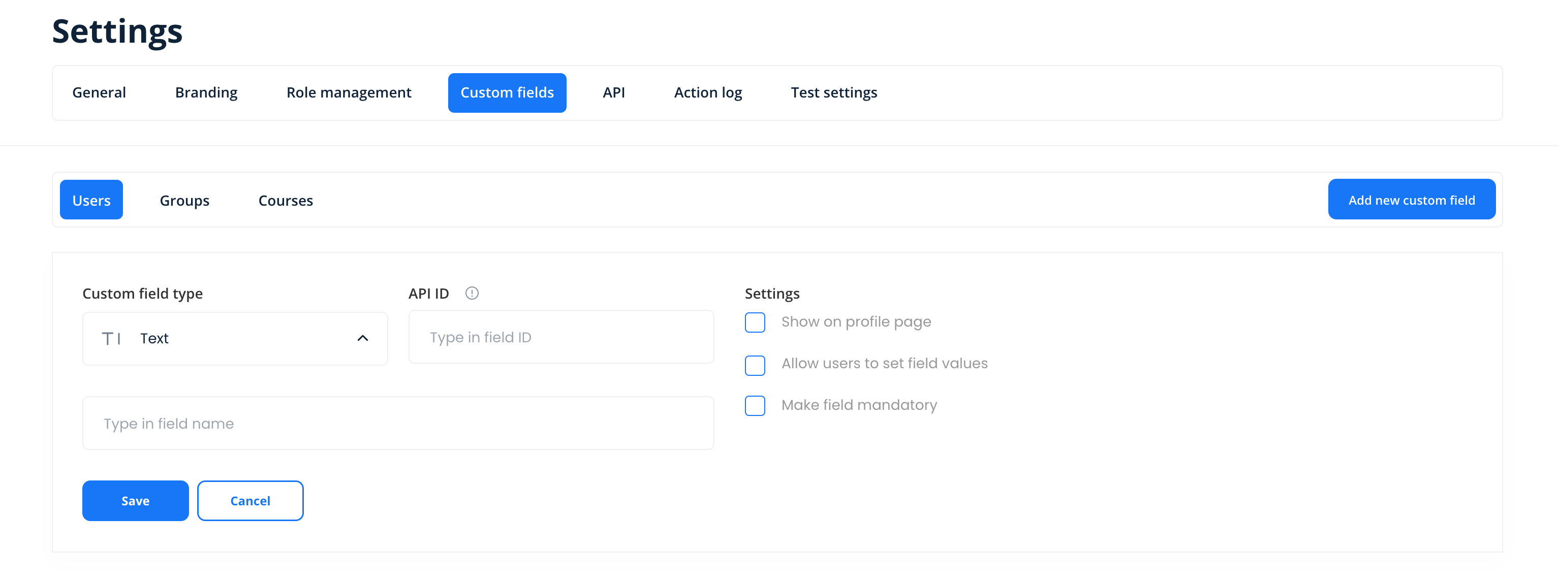 Custom fields settings