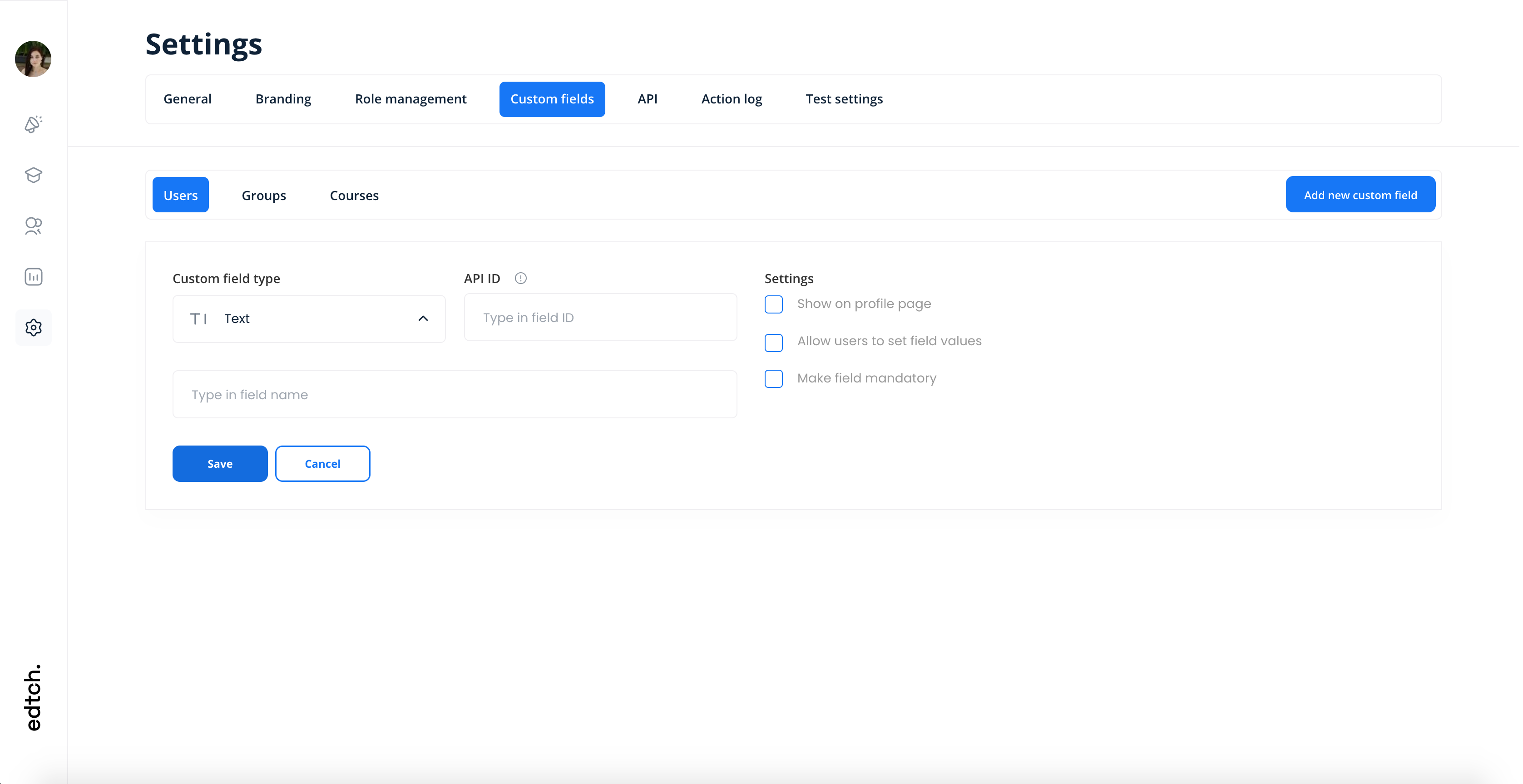 Custom field settings