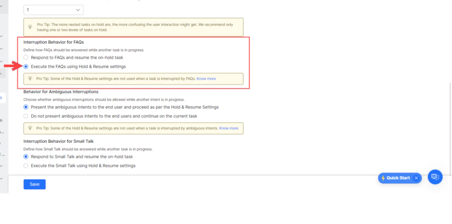 FAQ interruption behavior