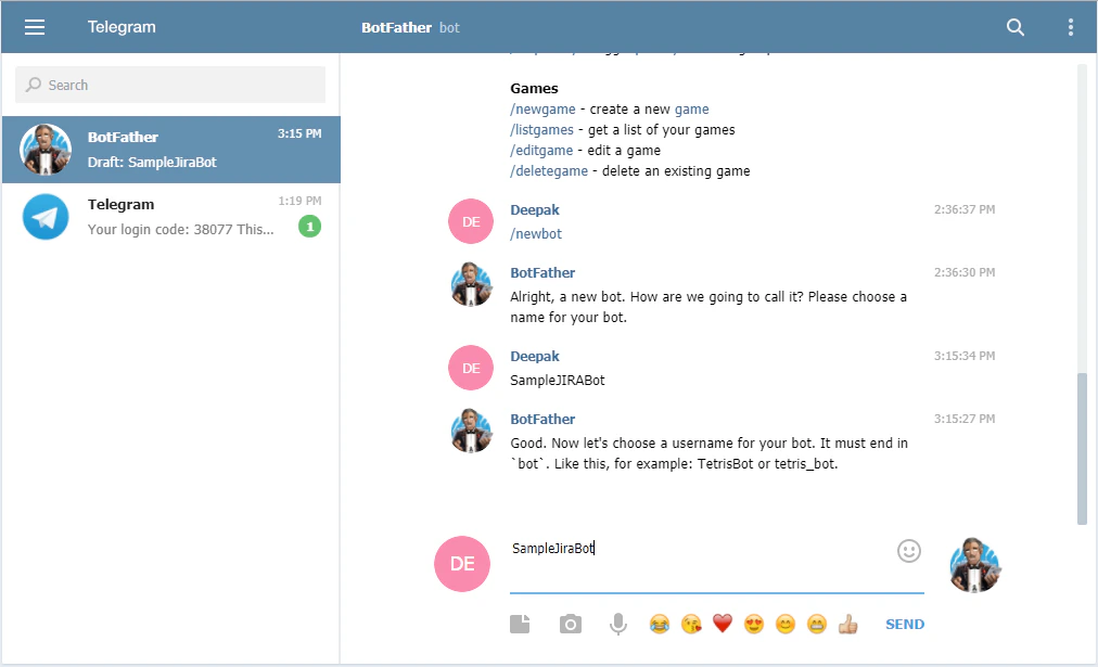 telegram configuration