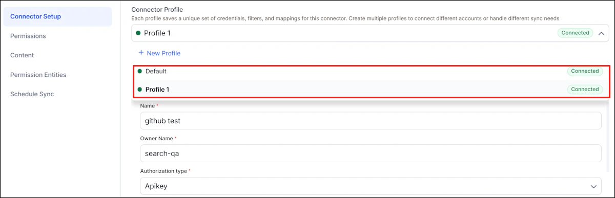 The illustration shows the connector setup in search ai.