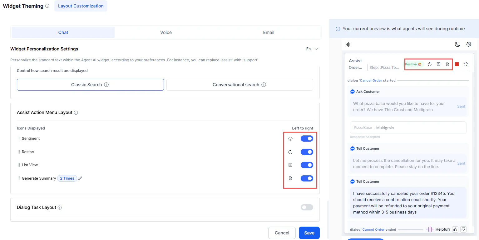 Assist Action Menu Layout