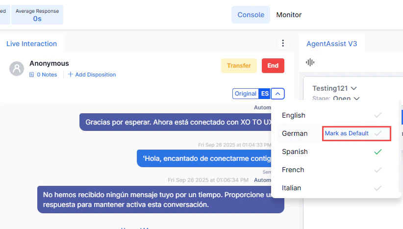 Console Default Language
