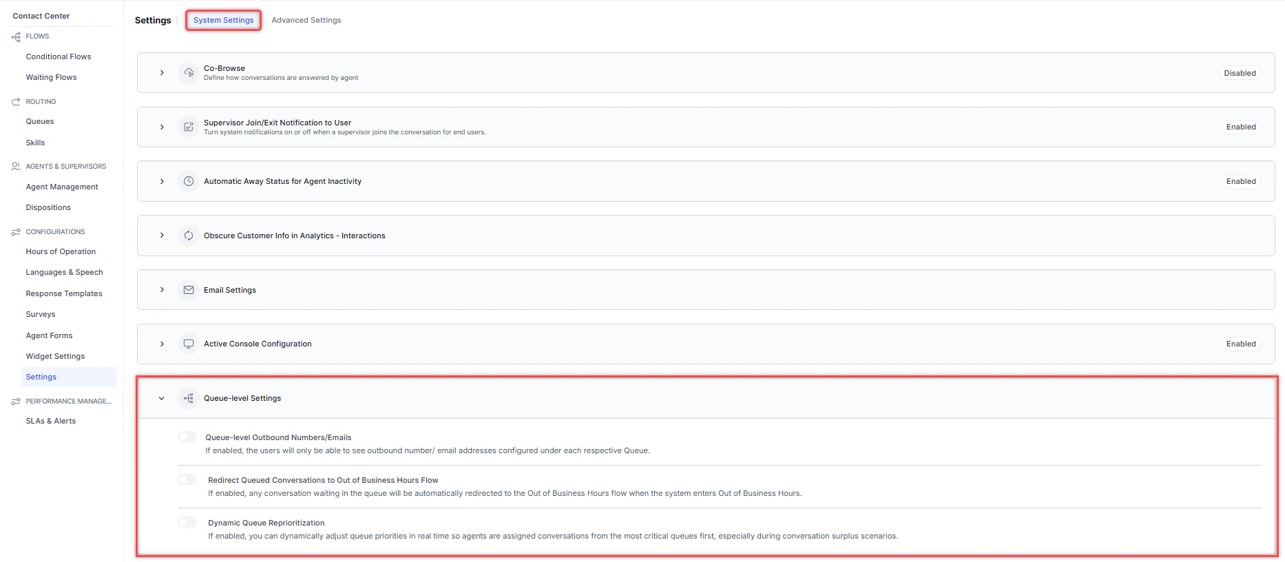 Queue Level Settings