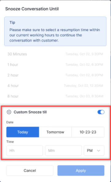 Snooze Conversation Till